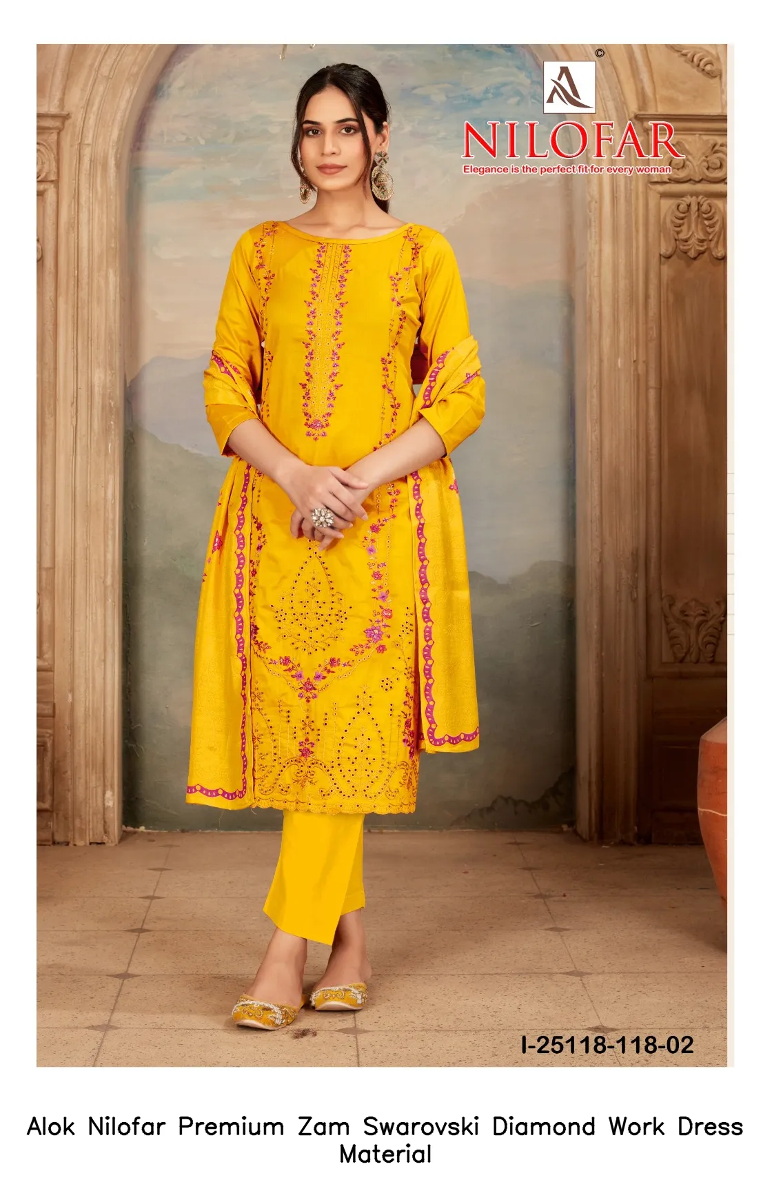 Alok Nilofar Premium Zam Swarovski Diamond Work Dress Material — Wholesale Dress Material, Alok wholesale from Surat — view 5