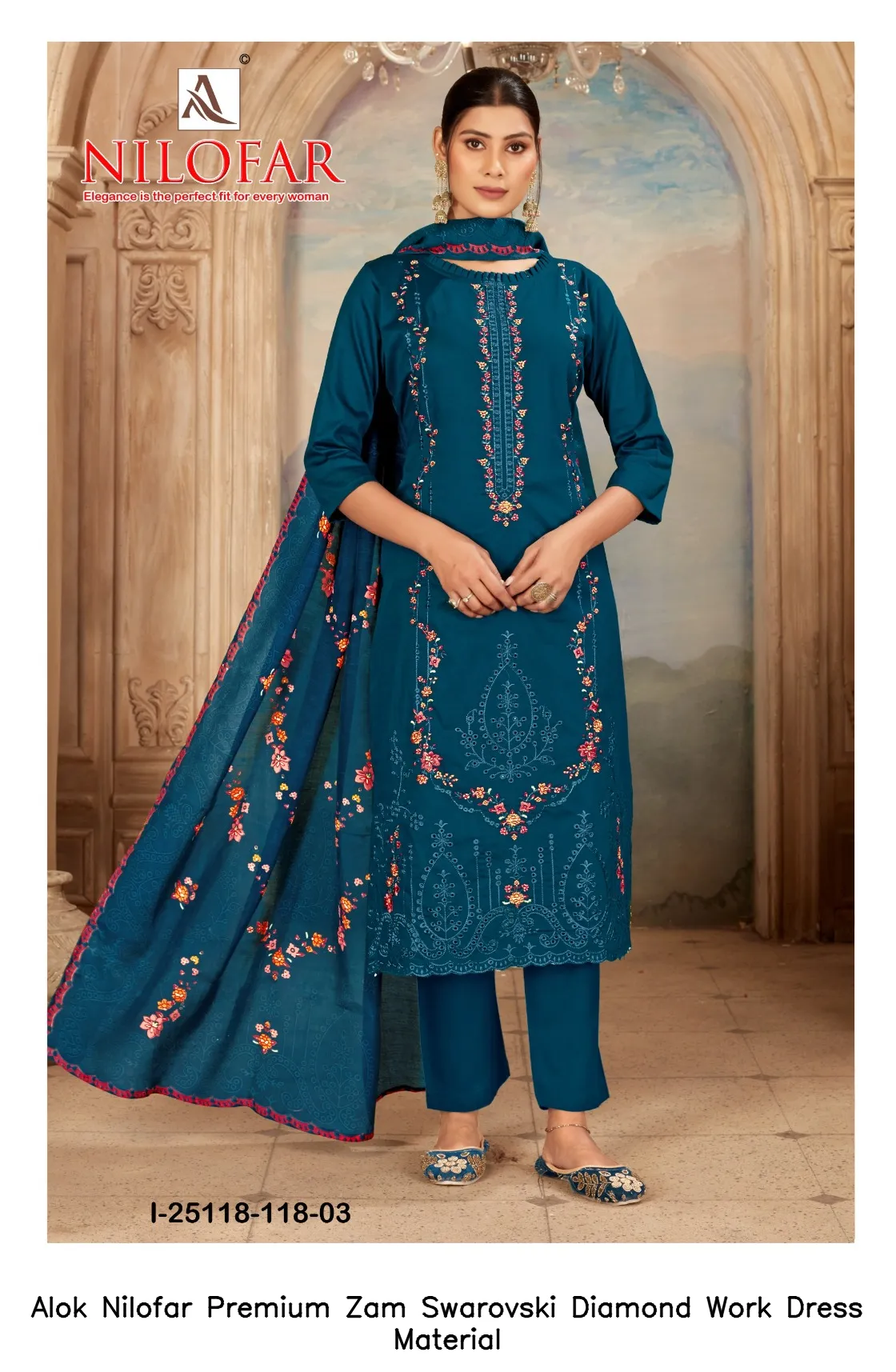 Alok Nilofar Premium Zam Swarovski Diamond Work Dress Material — Wholesale Dress Material, Alok wholesale from Surat — view 6