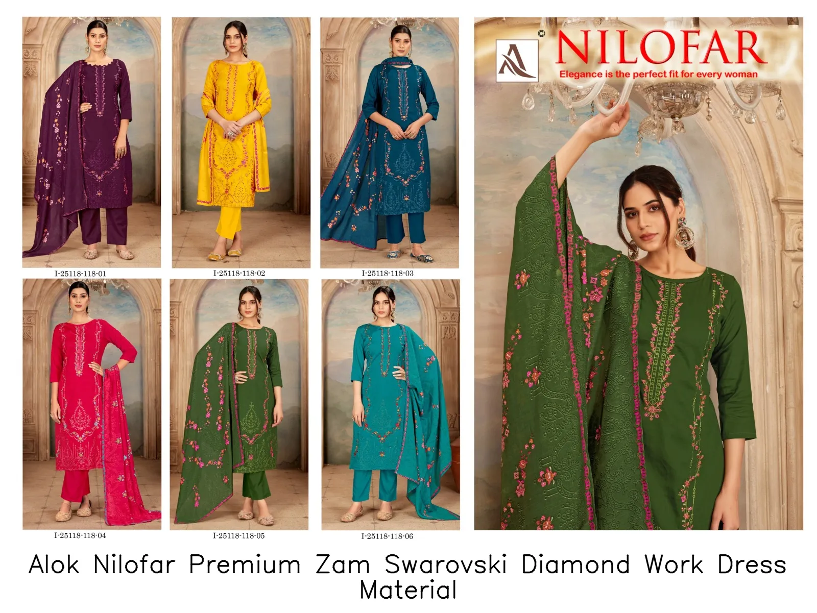 Alok Nilofar Premium Zam Swarovski Diamond Work Dress Material — Wholesale Dress Material, Alok wholesale from Surat — view 8