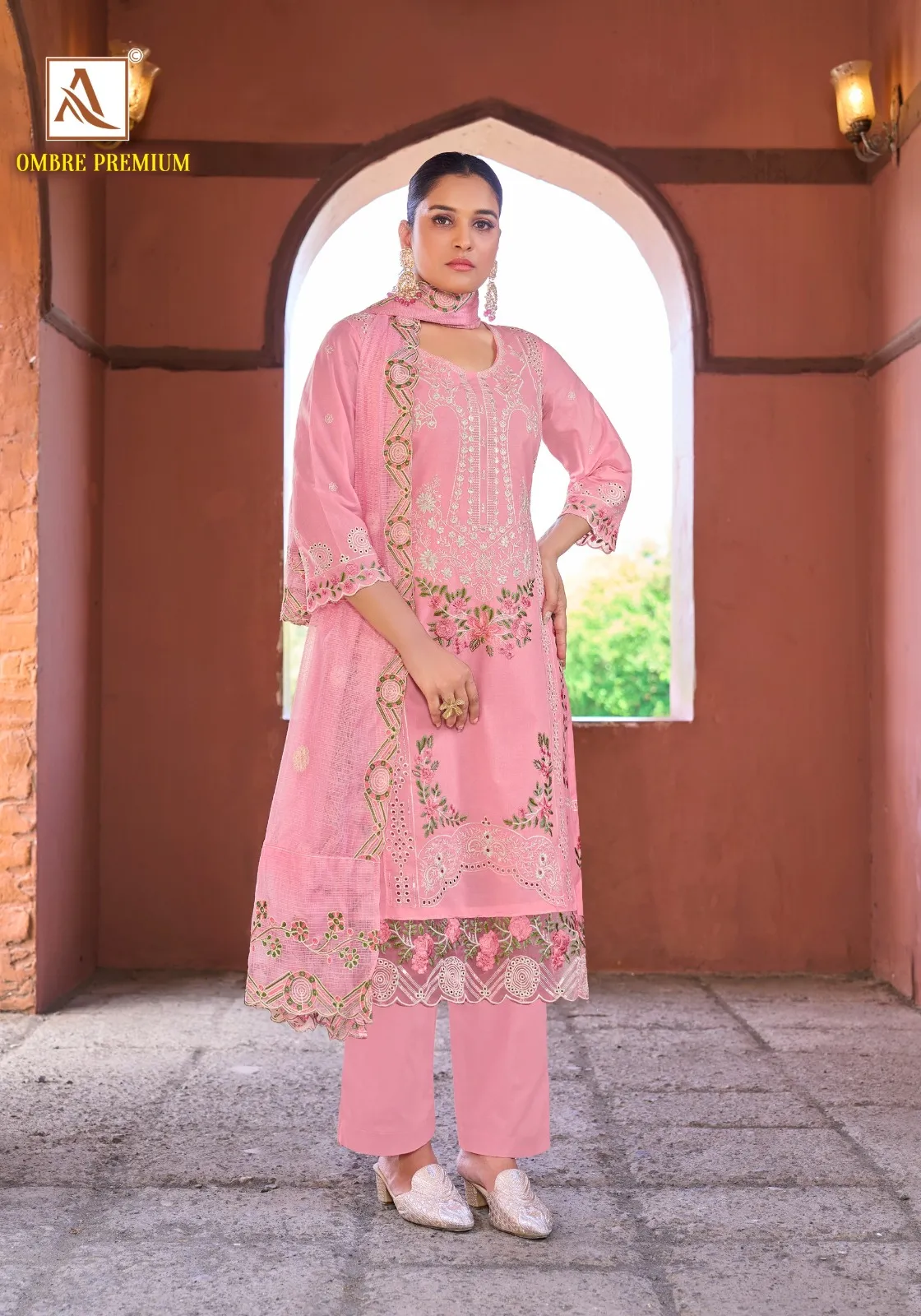 Alok Ombre Premium Cambric Cotton Embroidered Dress Material — Wholesale Salwar Suits, Alok wholesale from Surat — view 1