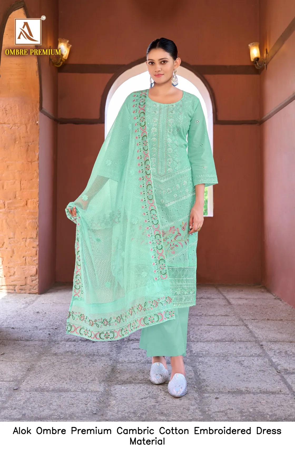Alok Ombre Premium Cambric Cotton Embroidered Dress Material — Wholesale Salwar Suits, Alok wholesale from Surat — Photo 4