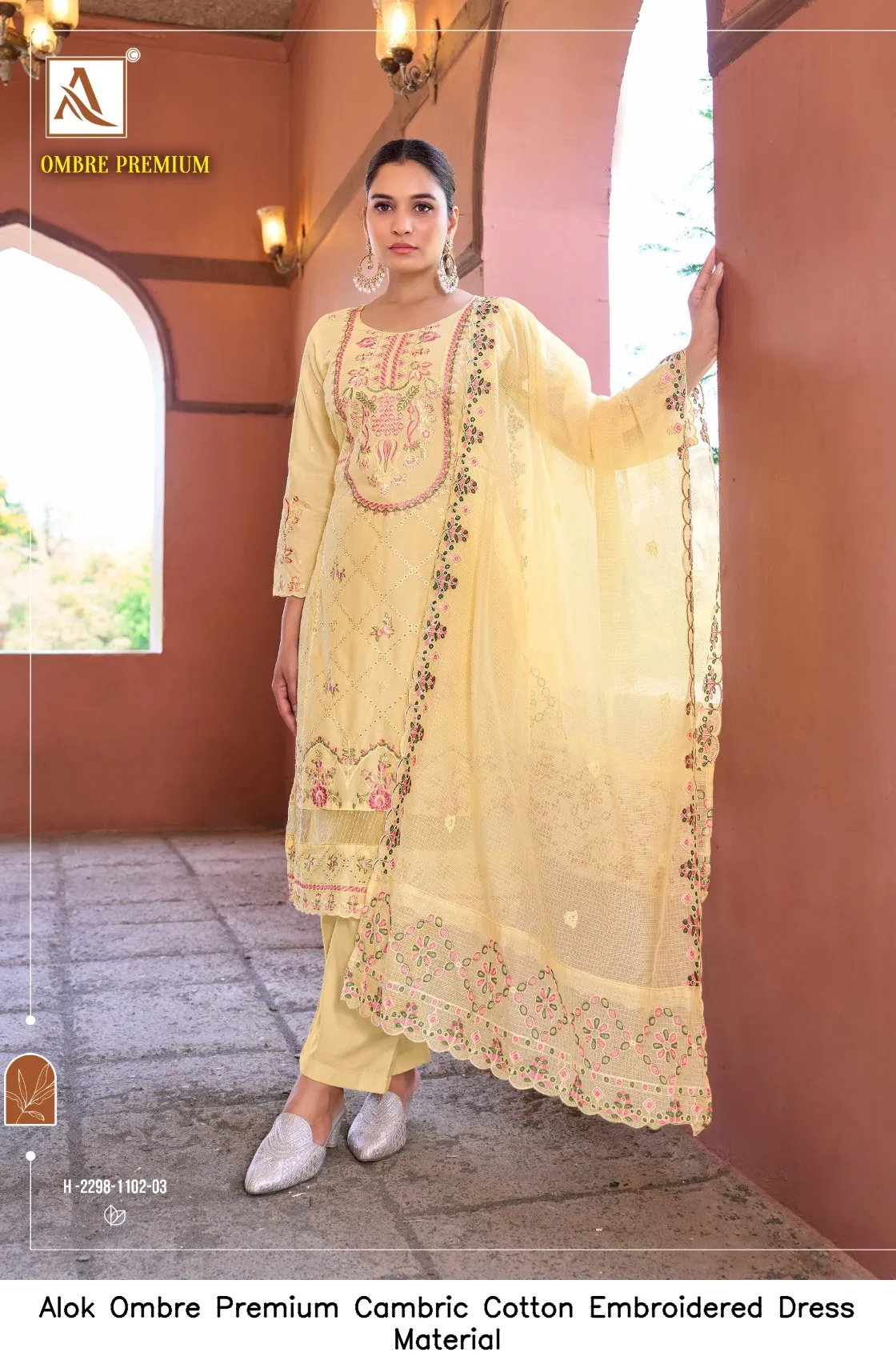 Alok Ombre Premium Cambric Cotton Embroidered Dress Material — Wholesale Salwar Suits, Alok wholesale from Surat — Photo 5