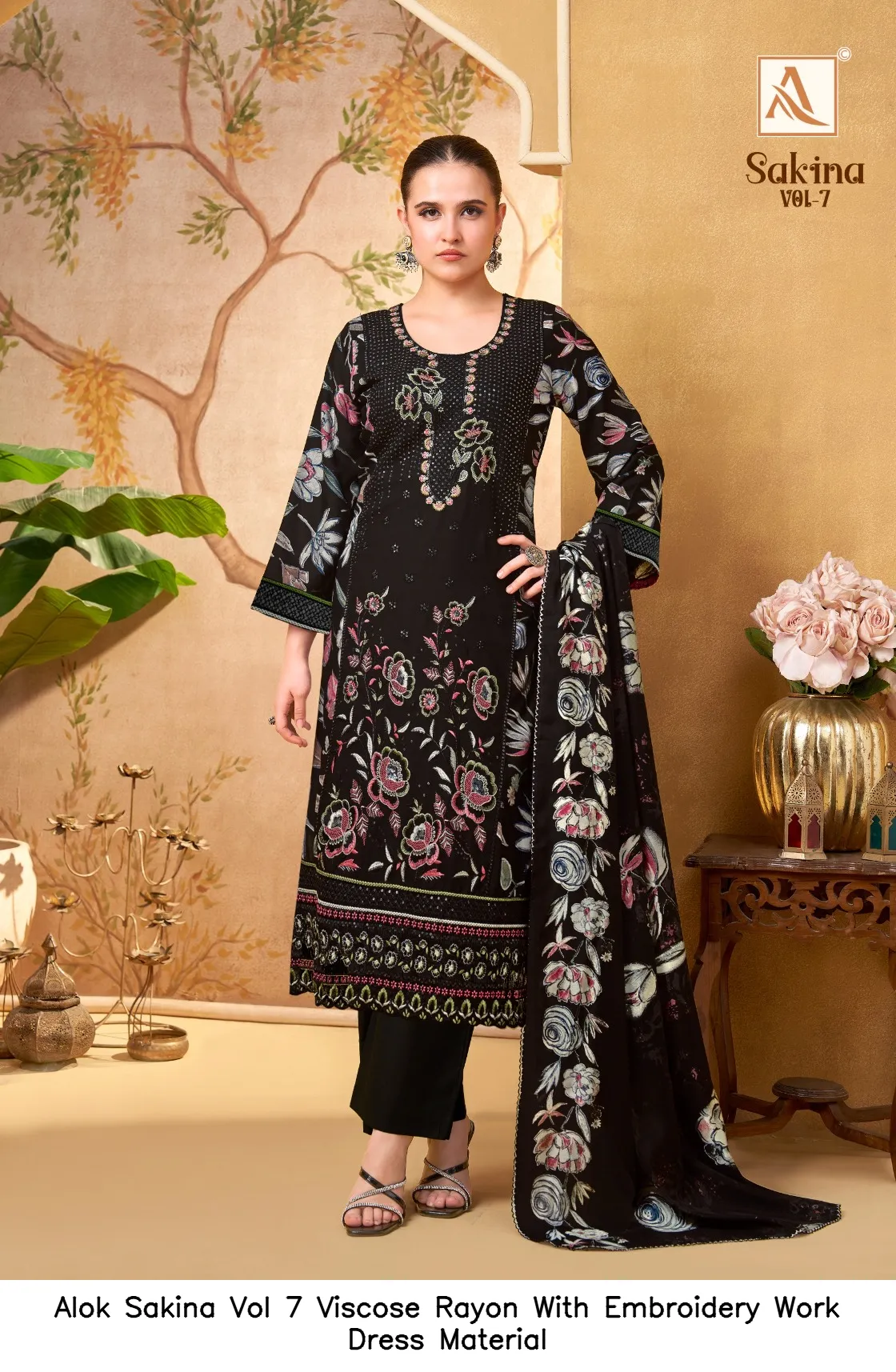 Alok Sakina Vol 7 Viscose Rayon With Embroidery Work Dress Material — Wholesale Salwar Suits, Alok wholesale from Surat — view 2
