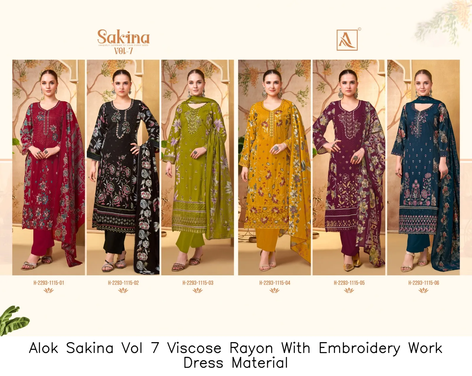 Alok Sakina Vol 7 Viscose Rayon With Embroidery Work Dress Material — Wholesale Salwar Suits, Alok wholesale from Surat — view 3