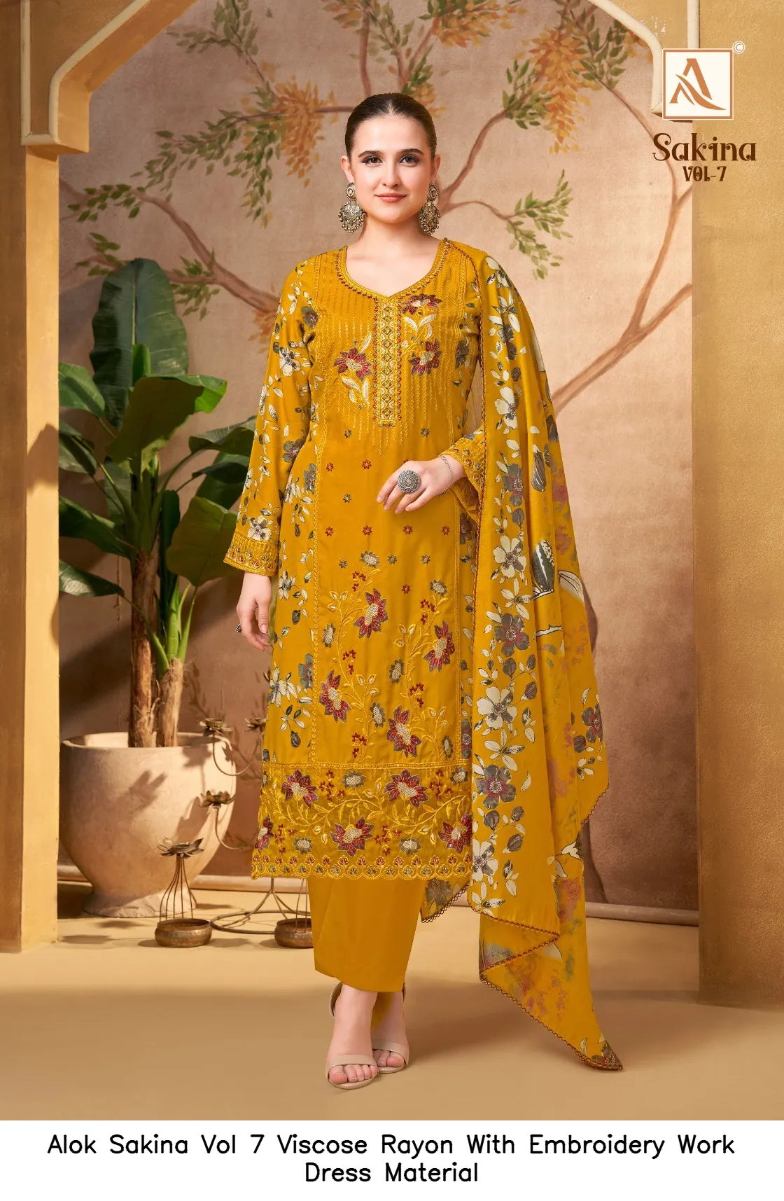 Alok Sakina Vol 7 Viscose Rayon With Embroidery Work Dress Material — Wholesale Salwar Suits, Alok wholesale from Surat — view 4