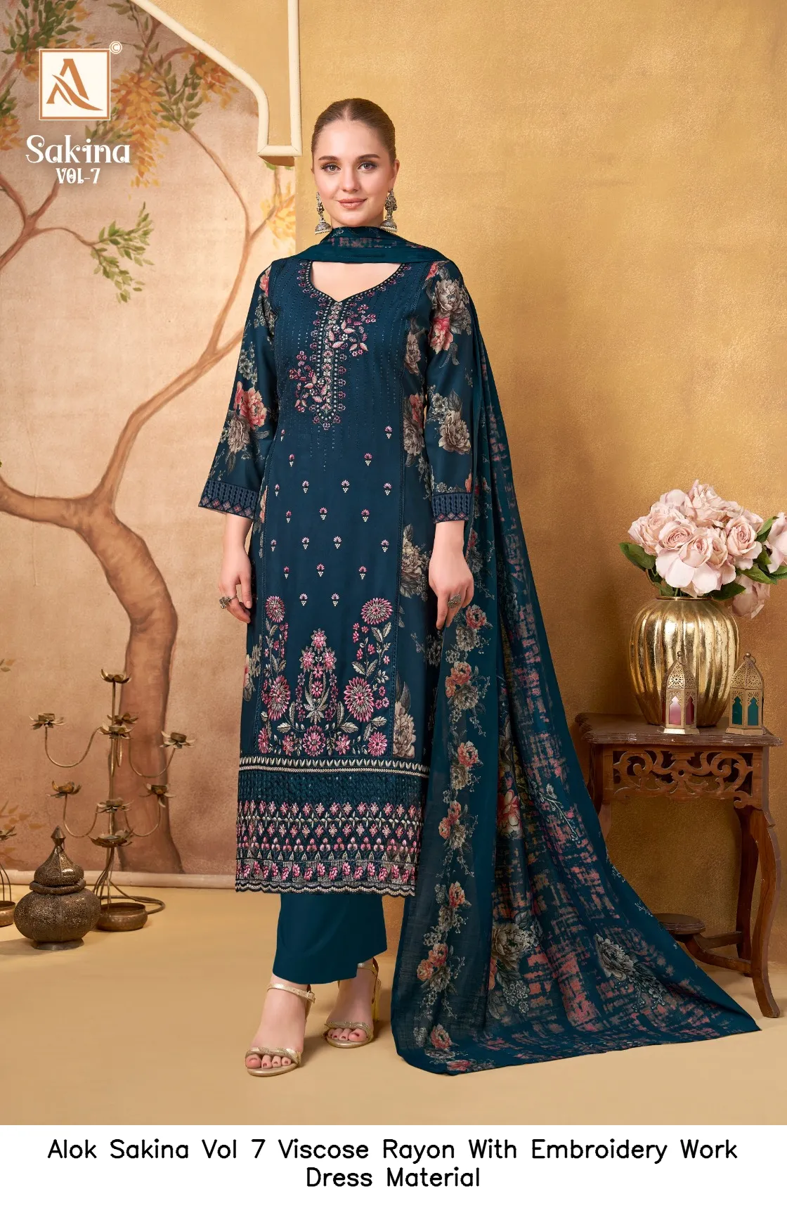Alok Sakina Vol 7 Viscose Rayon With Embroidery Work Dress Material — Wholesale Salwar Suits, Alok wholesale from Surat — view 5