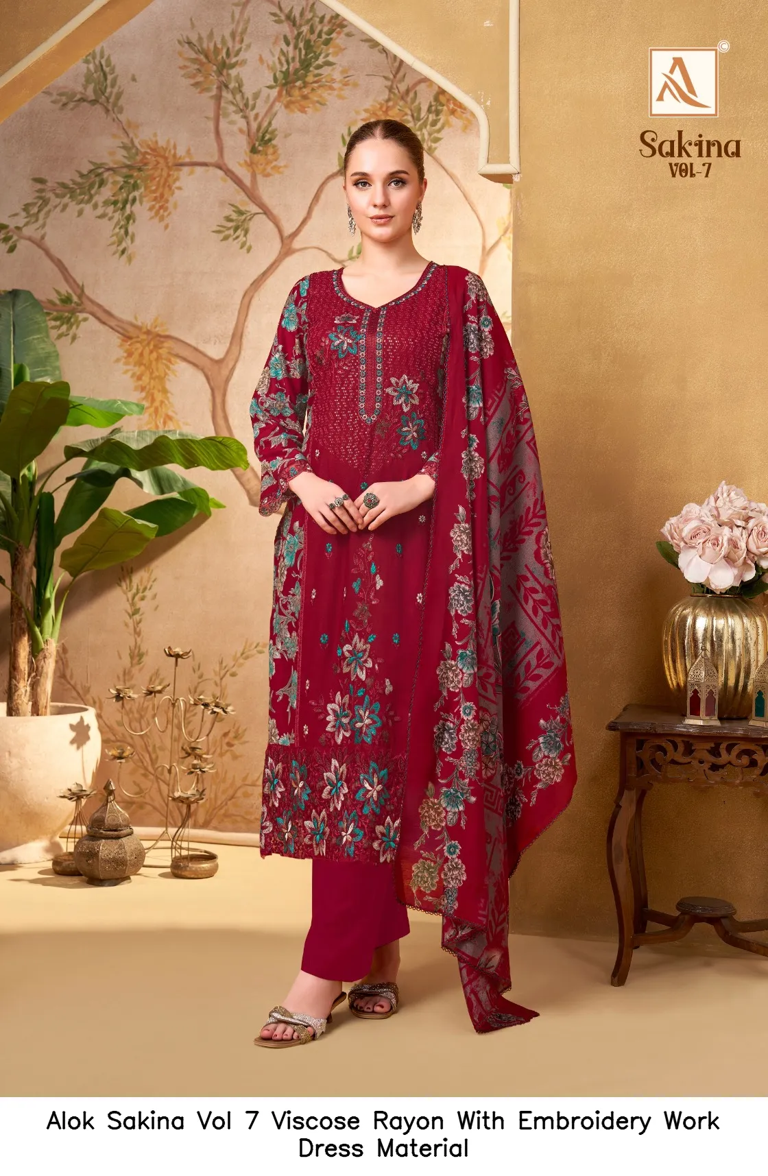 Alok Sakina Vol 7 Viscose Rayon With Embroidery Work Dress Material — Wholesale Salwar Suits, Alok wholesale from Surat — view 7