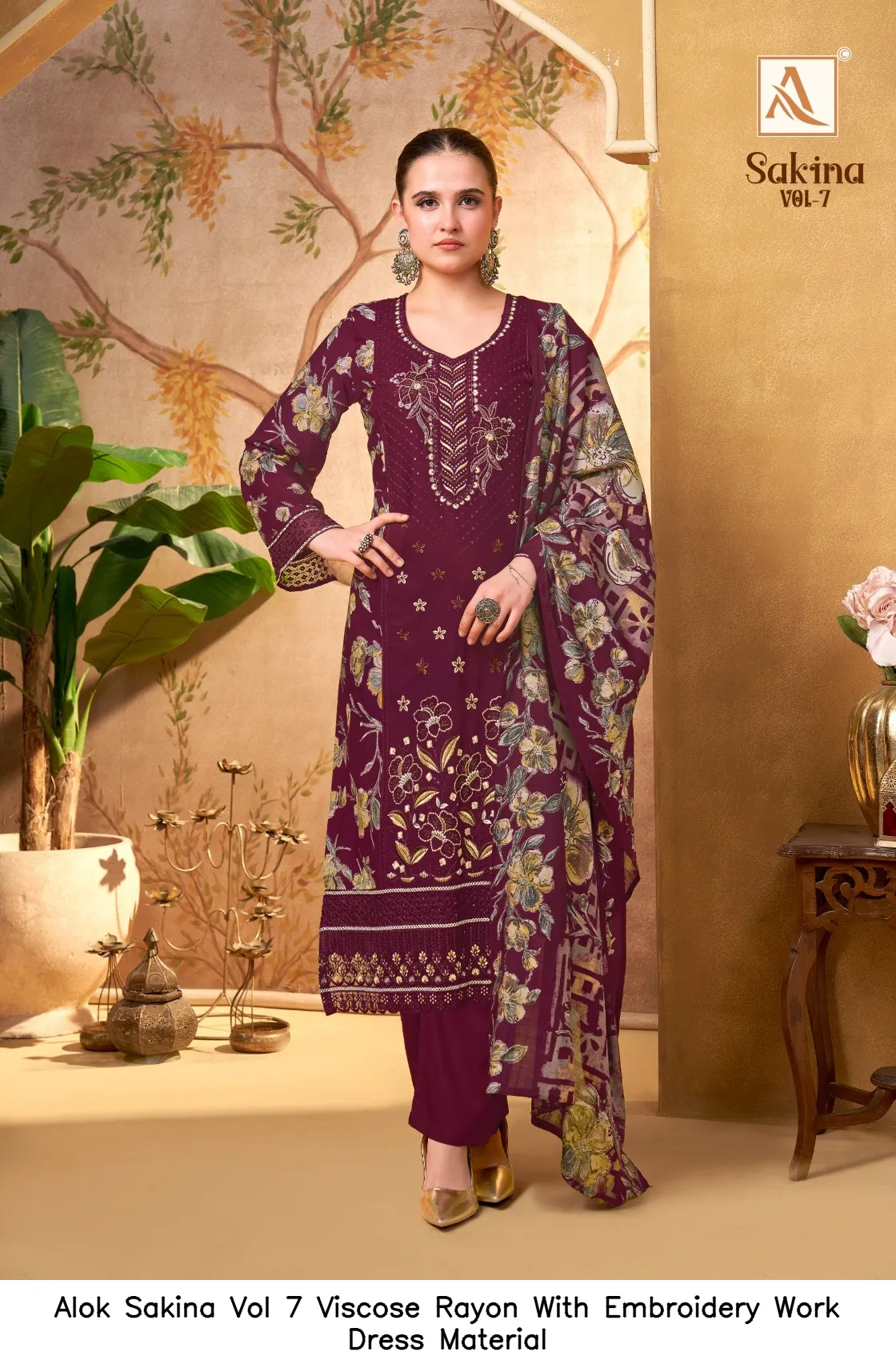 Alok Sakina Vol 7 Viscose Rayon With Embroidery Work Dress Material — Wholesale Salwar Suits, Alok wholesale from Surat — view 9
