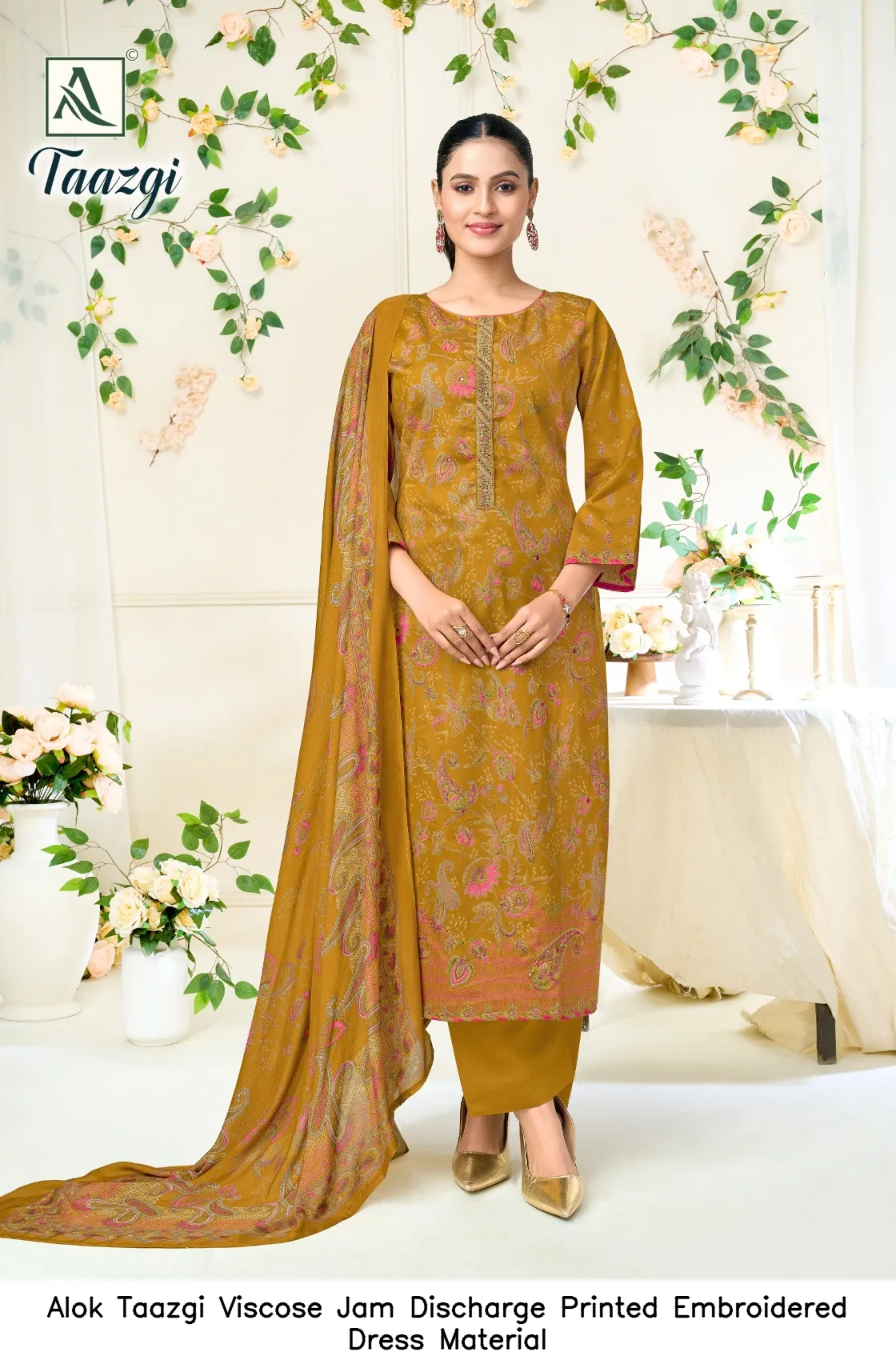 Alok Taazgi Viscose Jam Discharge Printed Embroidered Dress Material — Wholesale Pakistani Suits, Alok wholesale from Surat — Photo 2