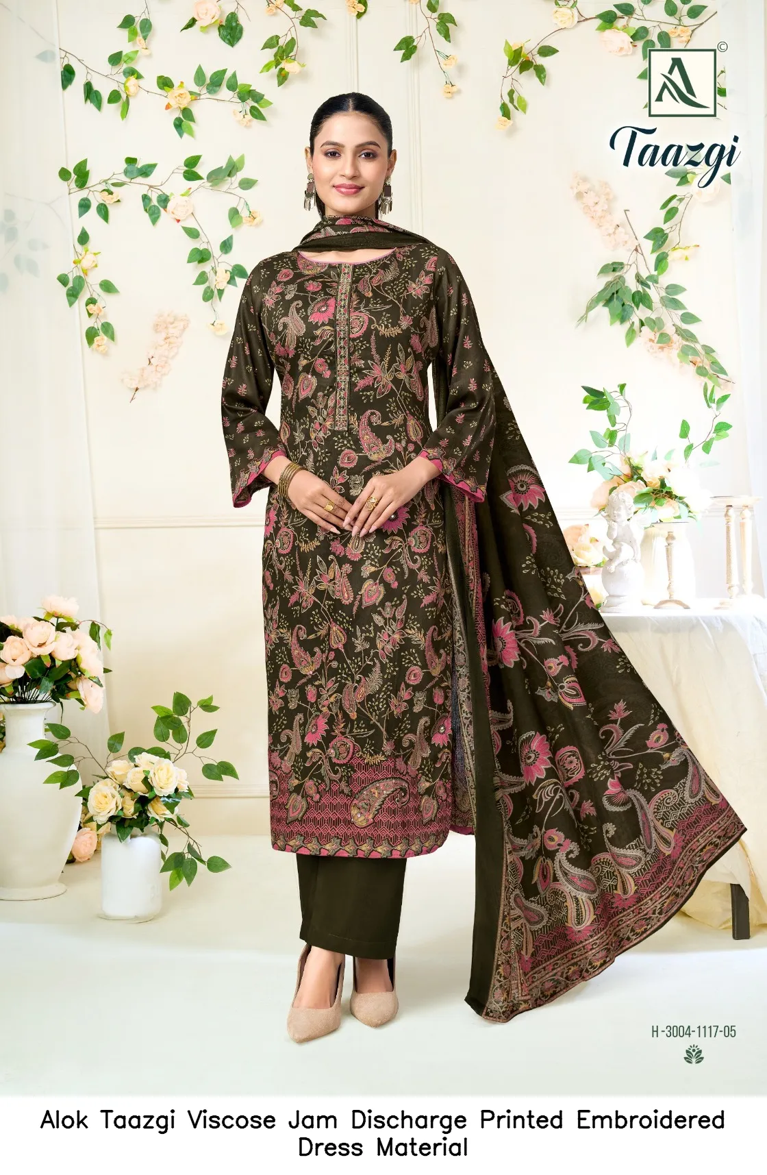 Alok Taazgi Viscose Jam Discharge Printed Embroidered Dress Material — Wholesale Pakistani Suits, Alok wholesale from Surat — Photo 3