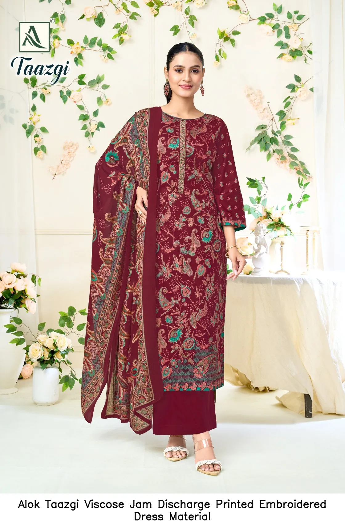 Alok Taazgi Viscose Jam Discharge Printed Embroidered Dress Material — Wholesale Pakistani Suits, Alok wholesale from Surat — Photo 4