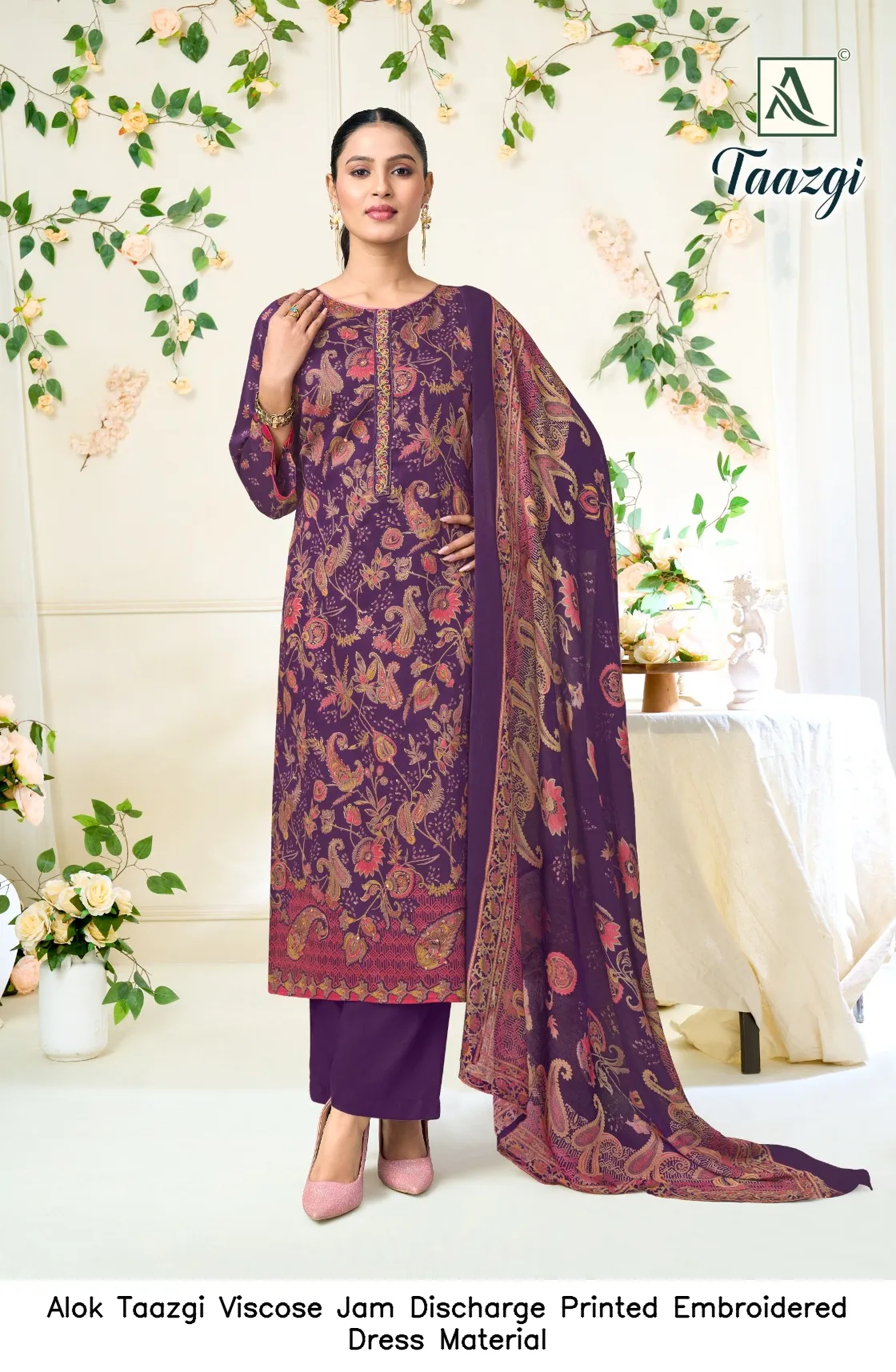 Alok Taazgi Viscose Jam Discharge Printed Embroidered Dress Material — Wholesale Pakistani Suits, Alok wholesale from Surat — Photo 6