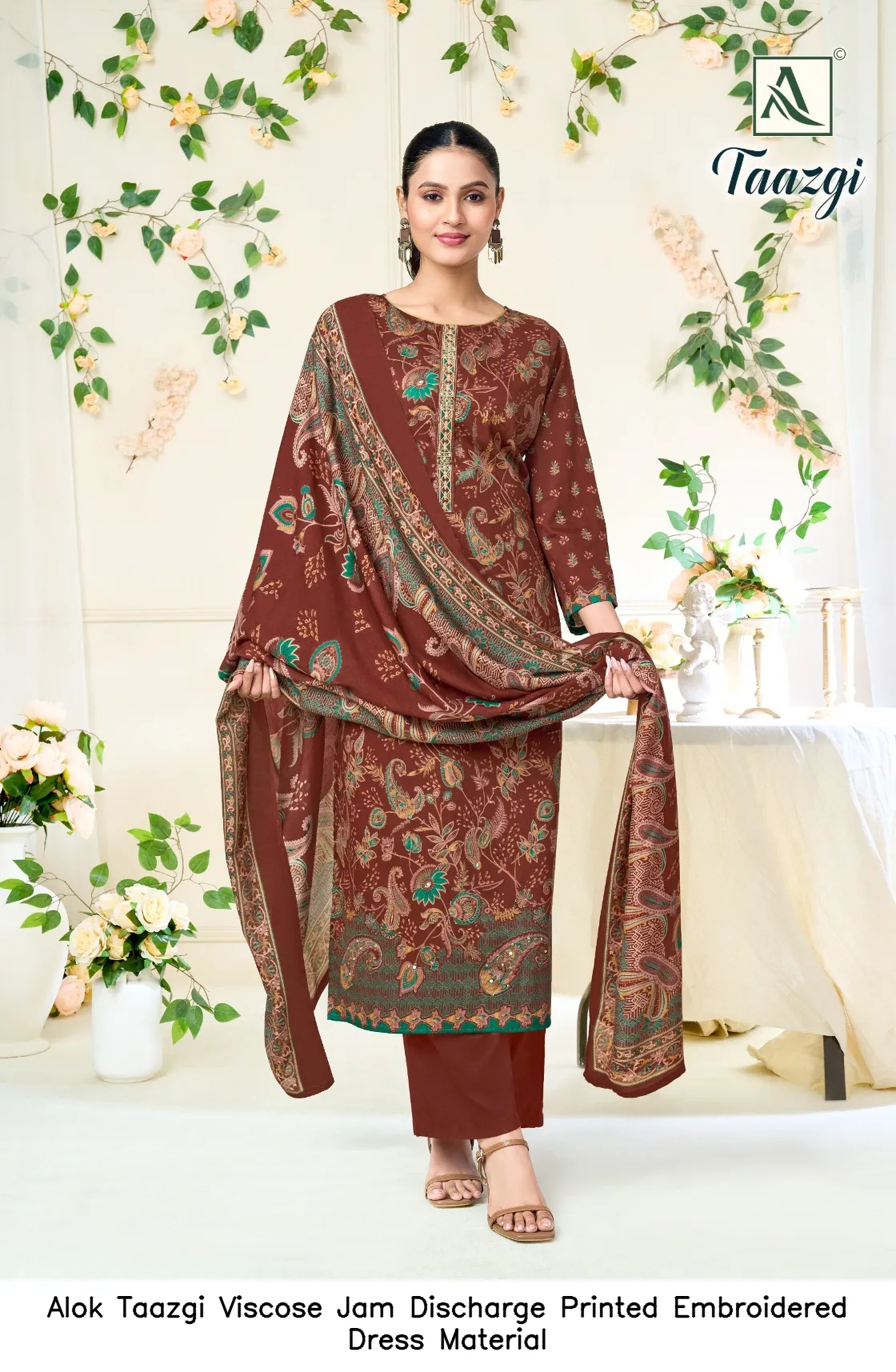 Alok Taazgi Viscose Jam Discharge Printed Embroidered Dress Material — Wholesale Pakistani Suits, Alok wholesale from Surat — Photo 8