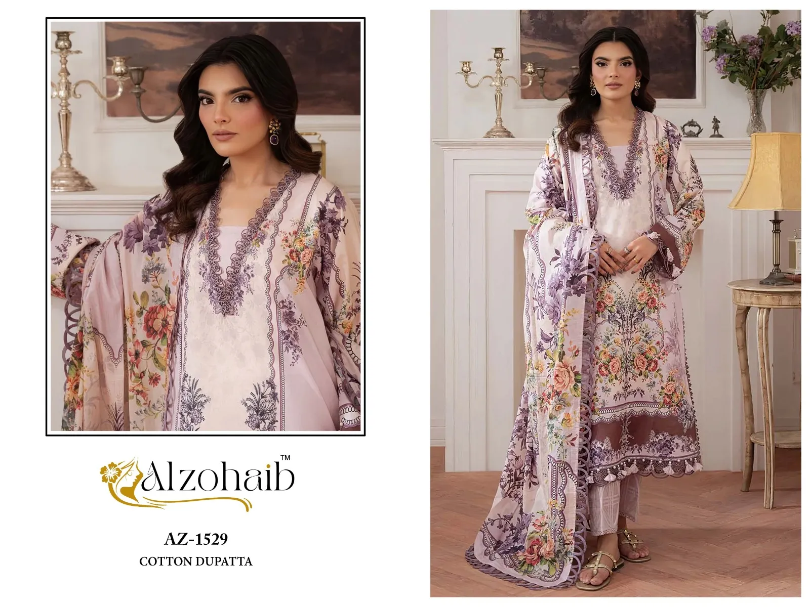 Alzohaib Aaliyah Vol 1 Chiffon Dupatta Cotton Embroidered Suit