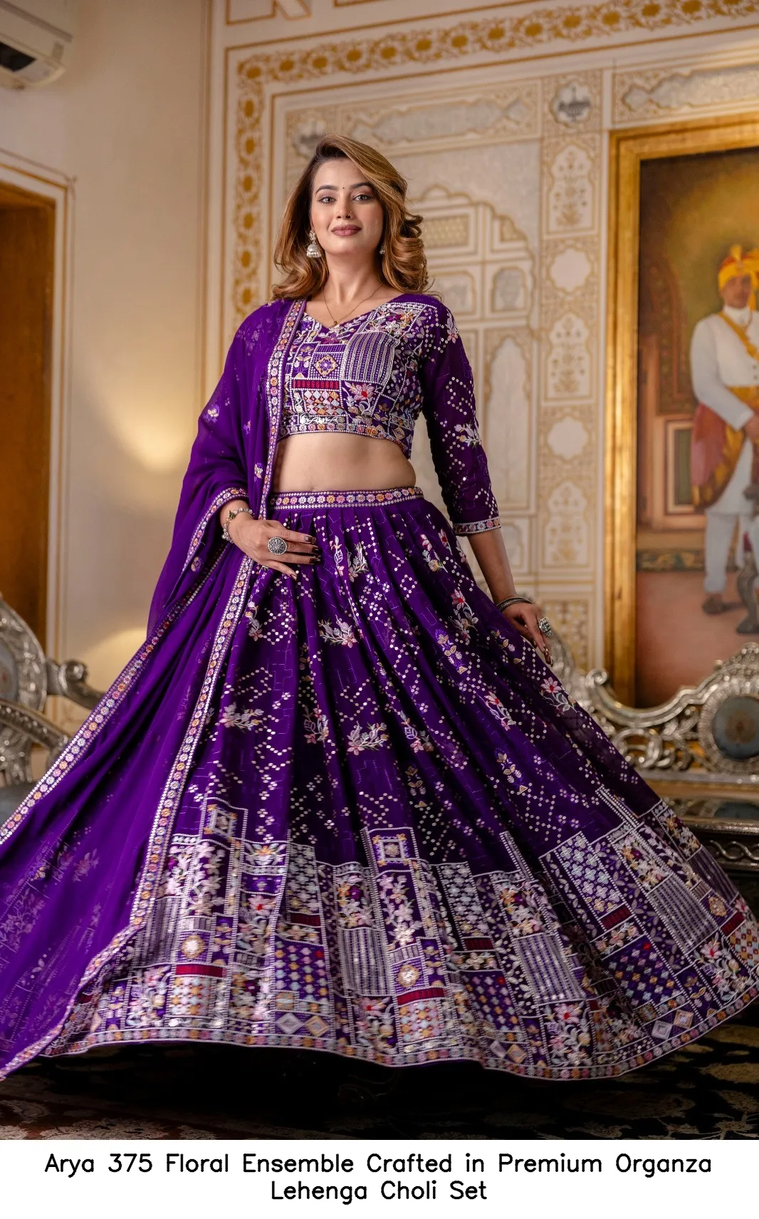 Arya 375 Floral Ensemble Crafted in Premium Organza Lehenga Choli Set — Wholesale Lehenga, Arya wholesale from Surat - Gallery Image 2
