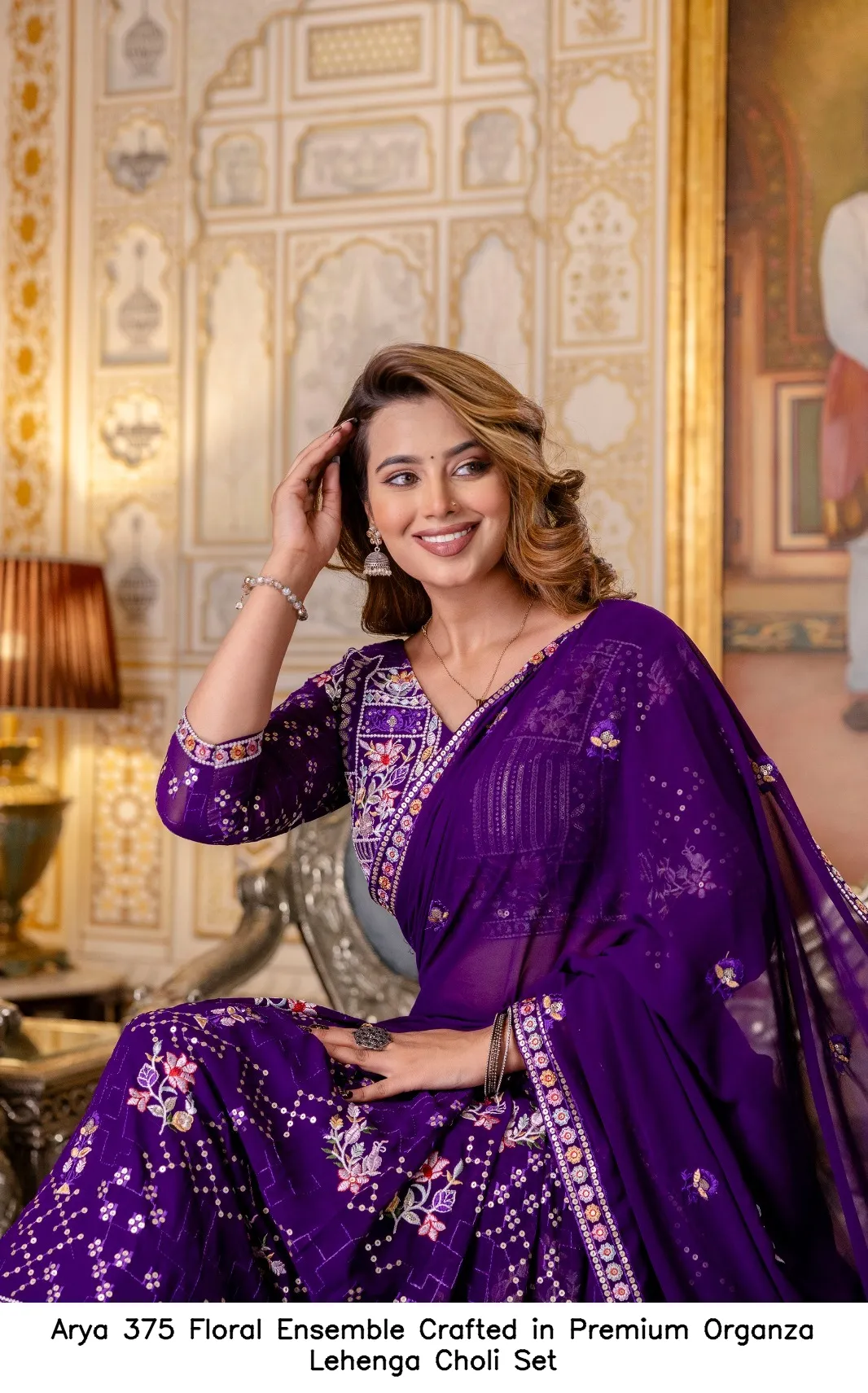 Arya 375 Floral Ensemble Crafted in Premium Organza Lehenga Choli Set — Wholesale Lehenga, Arya wholesale from Surat - Gallery Image 3
