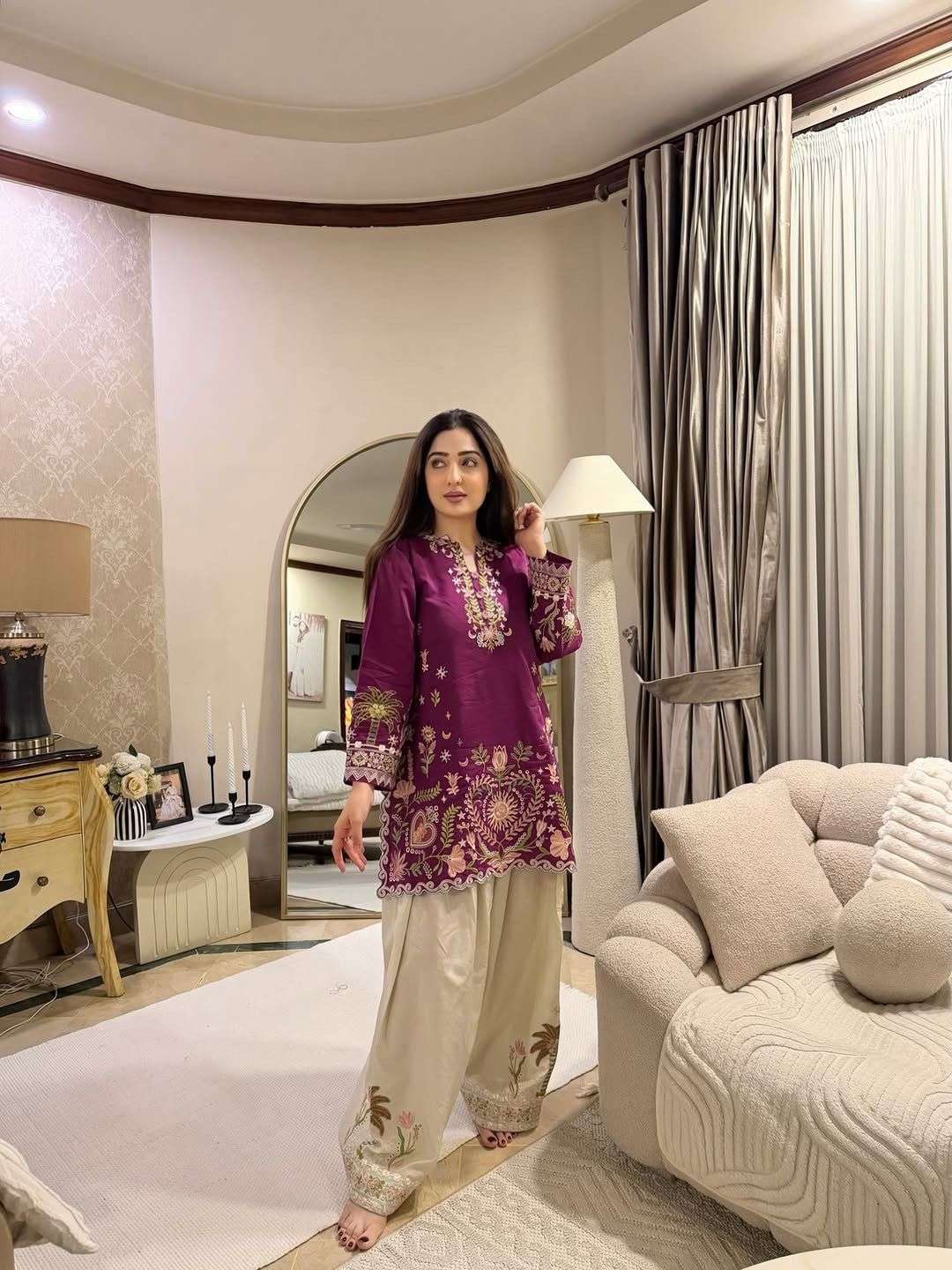 BE-470 Crepe Silk Designer Embroidered Co-Ord Set