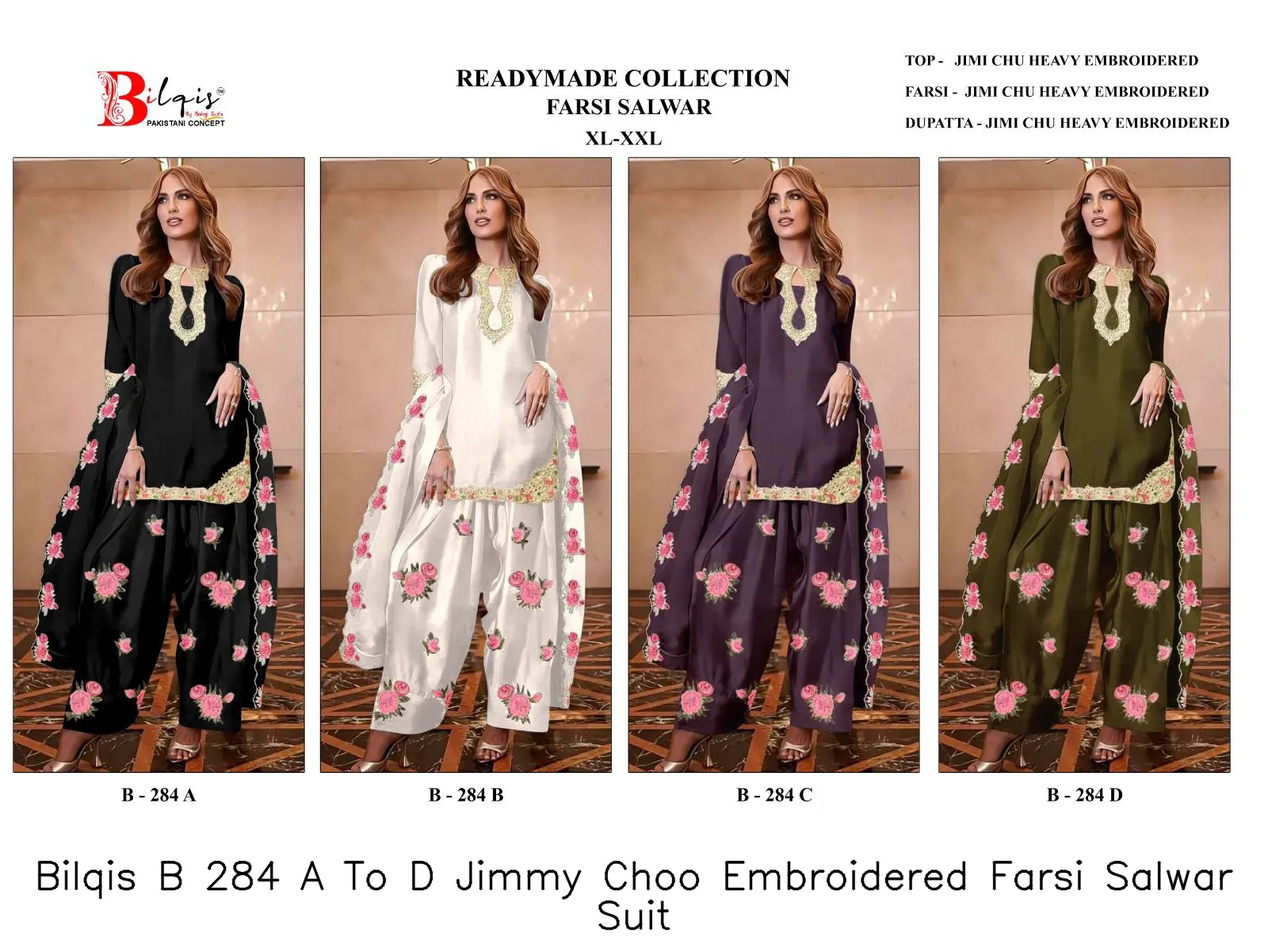 Bilqis B 284 A To D Jimmy Choo Embroidered Farsi Salwar Suit — Wholesale Dress Material, Bilqis wholesale from Surat — view 2