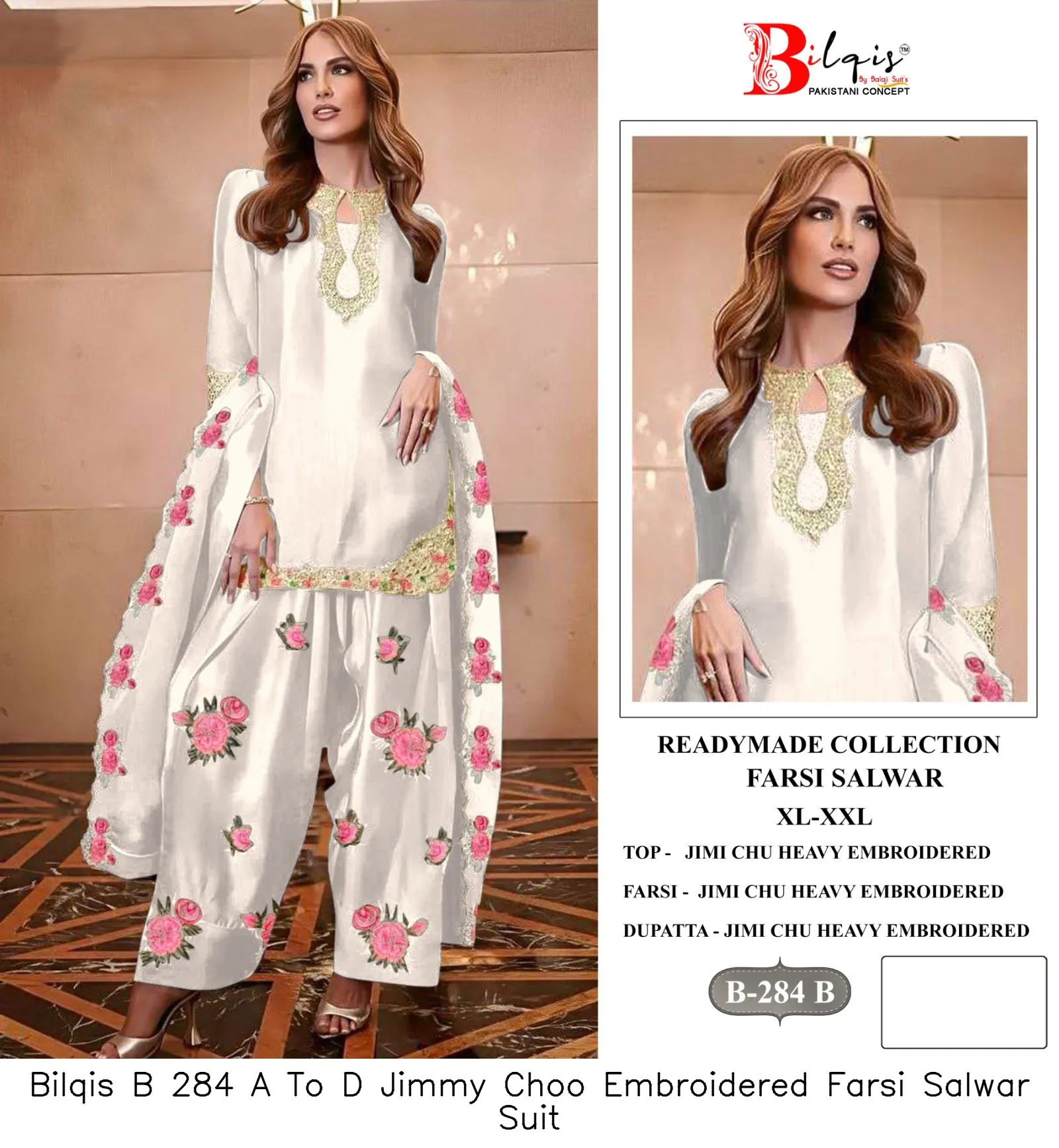 Bilqis B 284 A To D Jimmy Choo Embroidered Farsi Salwar Suit — Wholesale Dress Material, Bilqis wholesale from Surat — view 3