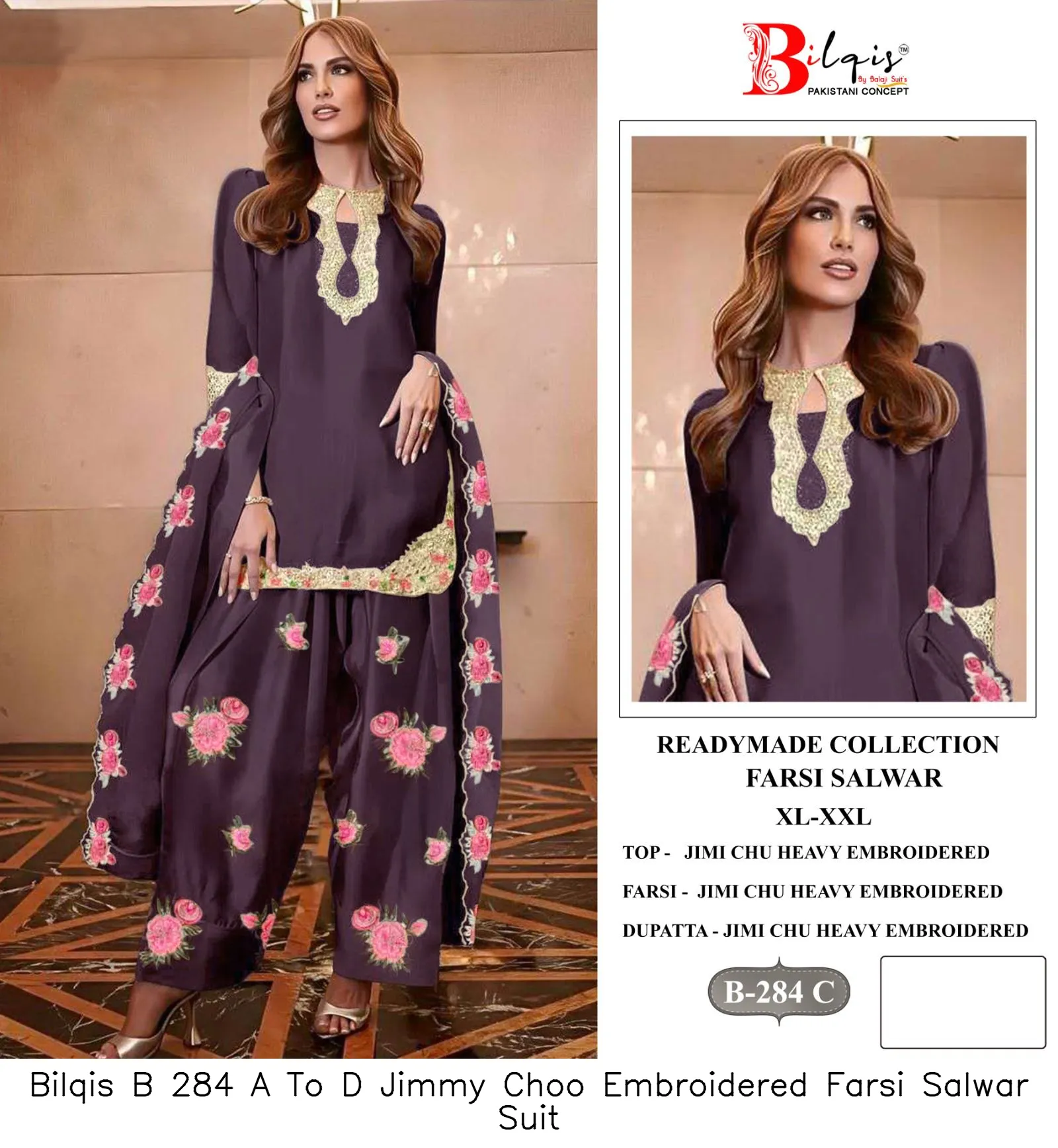 Bilqis B 284 A To D Jimmy Choo Embroidered Farsi Salwar Suit — Wholesale Dress Material, Bilqis wholesale from Surat — view 4