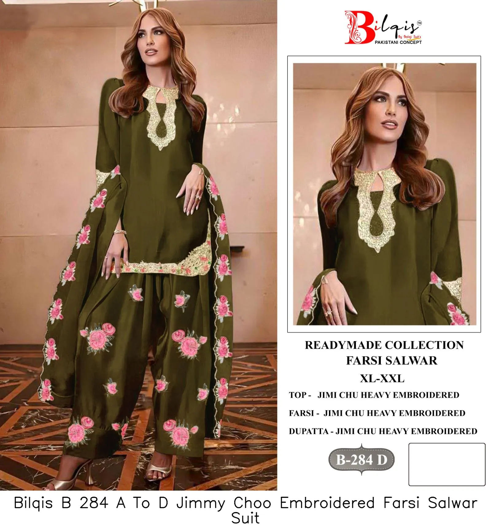 Bilqis B 284 A To D Jimmy Choo Embroidered Farsi Salwar Suit — Wholesale Dress Material, Bilqis wholesale from Surat — view 5