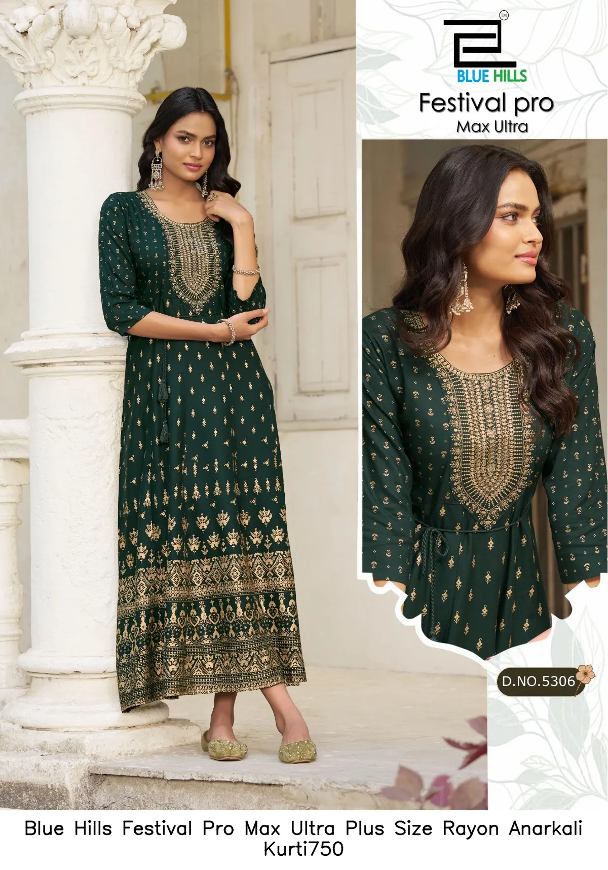 Blue Hills Festival Pro Max Ultra Plus Size Rayon Anarkali Kurti750 — Wholesale Cotton Kurti Pant Set, MPA wholesale from Surat — view 4