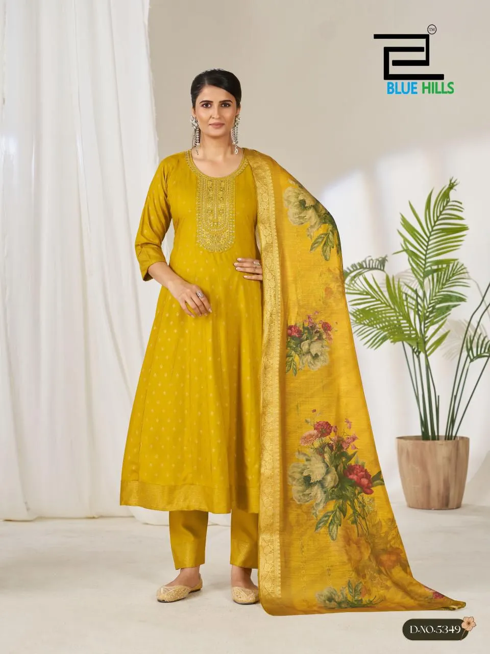 Blue Hills Gemini Rayon Foil Printed Readymade Anarkali Salwar Suit