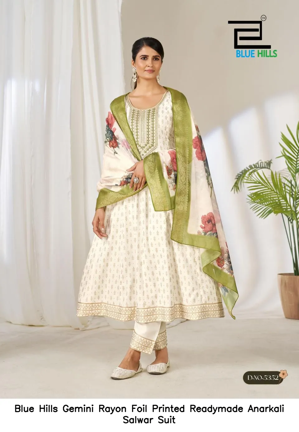 Blue Hills Gemini Rayon Foil Printed Readymade Anarkali Salwar Suit — Wholesale Salwar Suits, Blue Hills wholesale from Surat - Gallery Image 2