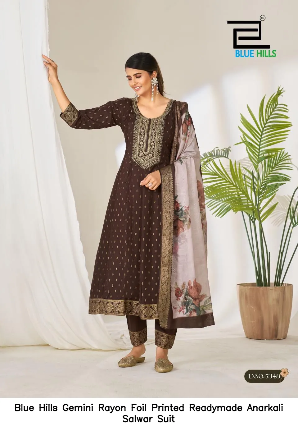 Blue Hills Gemini Rayon Foil Printed Readymade Anarkali Salwar Suit — Wholesale Salwar Suits, Blue Hills wholesale from Surat - Gallery Image 3