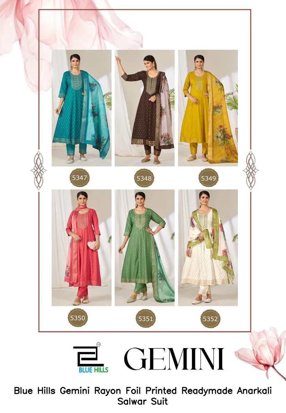 Blue Hills Gemini Rayon Foil Printed Readymade Anarkali Salwar Suit — Wholesale Salwar Suits, Blue Hills wholesale from Surat - Gallery Image 4