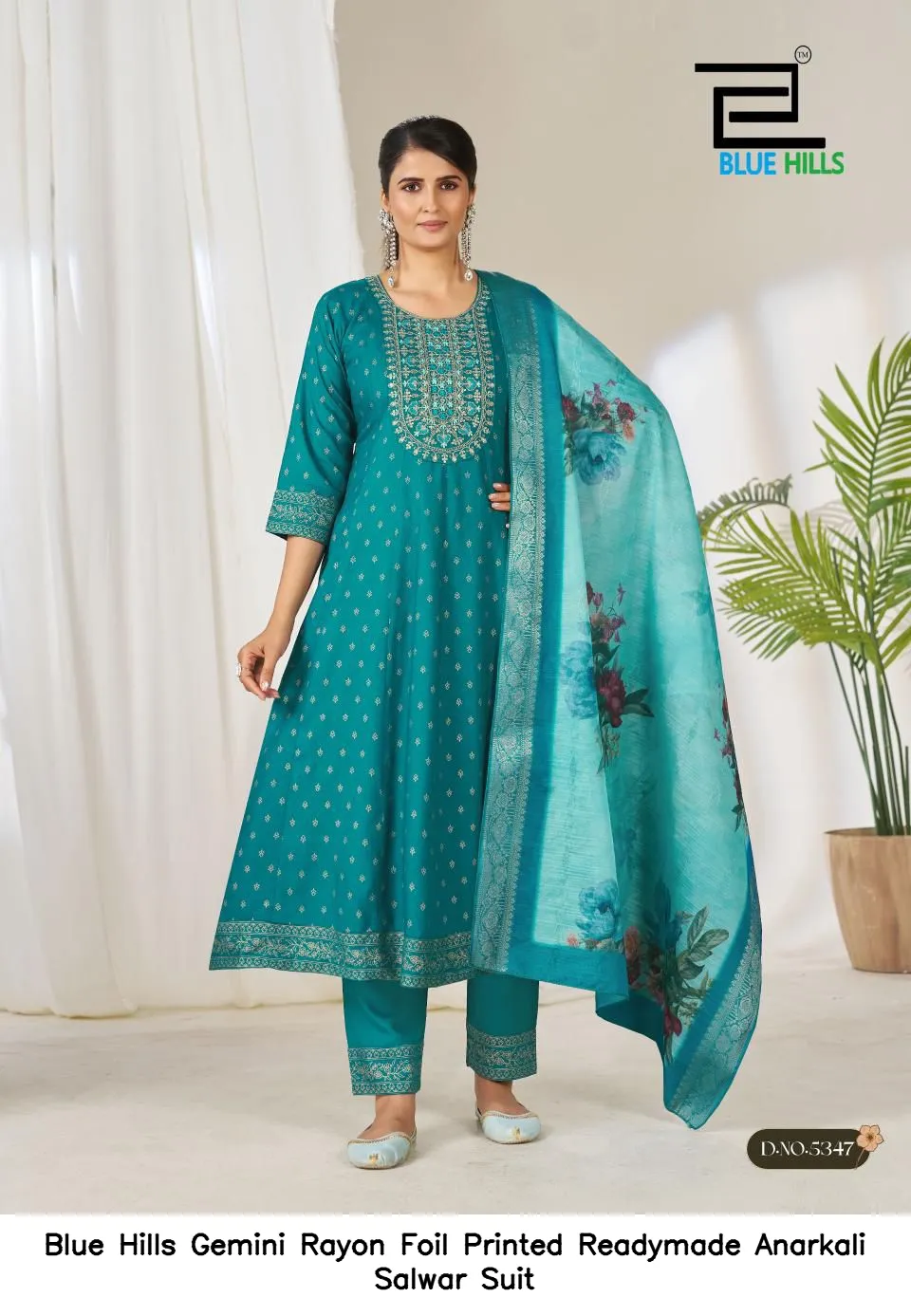 Blue Hills Gemini Rayon Foil Printed Readymade Anarkali Salwar Suit — Wholesale Salwar Suits, Blue Hills wholesale from Surat - Gallery Image 5