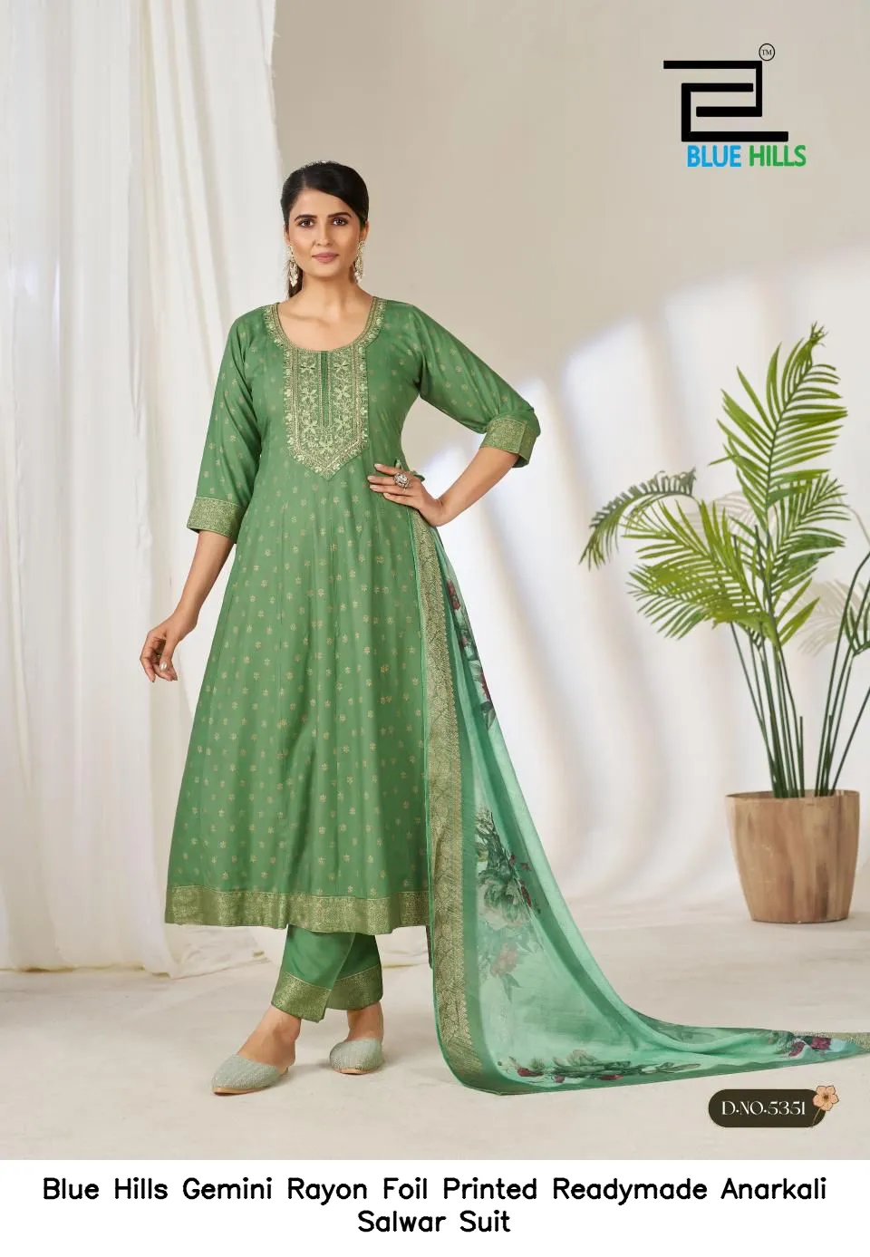 Blue Hills Gemini Rayon Foil Printed Readymade Anarkali Salwar Suit — Wholesale Salwar Suits, Blue Hills wholesale from Surat - Gallery Image 6