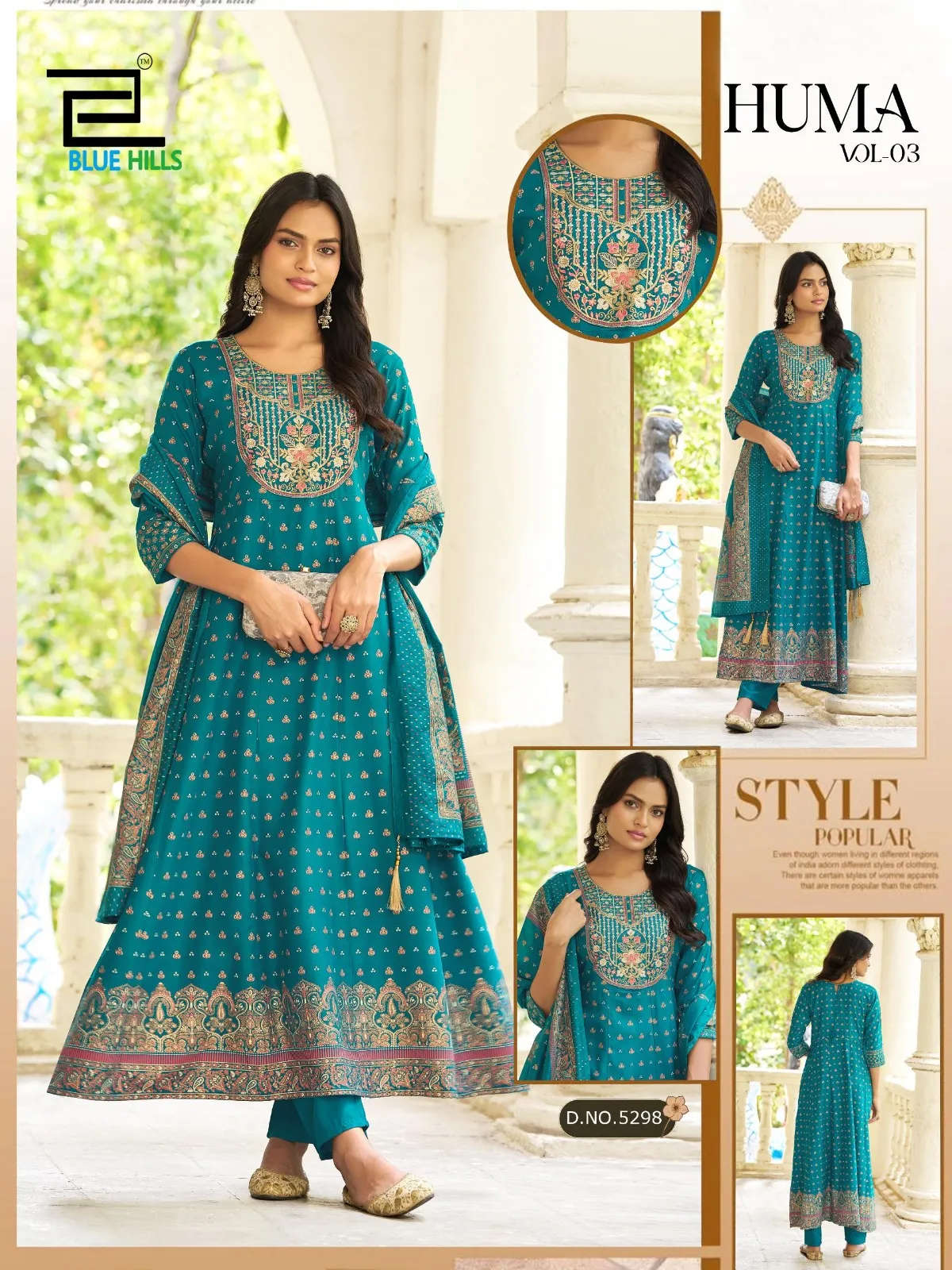 Blue Hills Huma Vol 3 Plus Size Rayon Thread Embroidered Kurti Set — Wholesale Kurti With Bottom Dupatta, Blue Hills wholesale from Surat — view 1