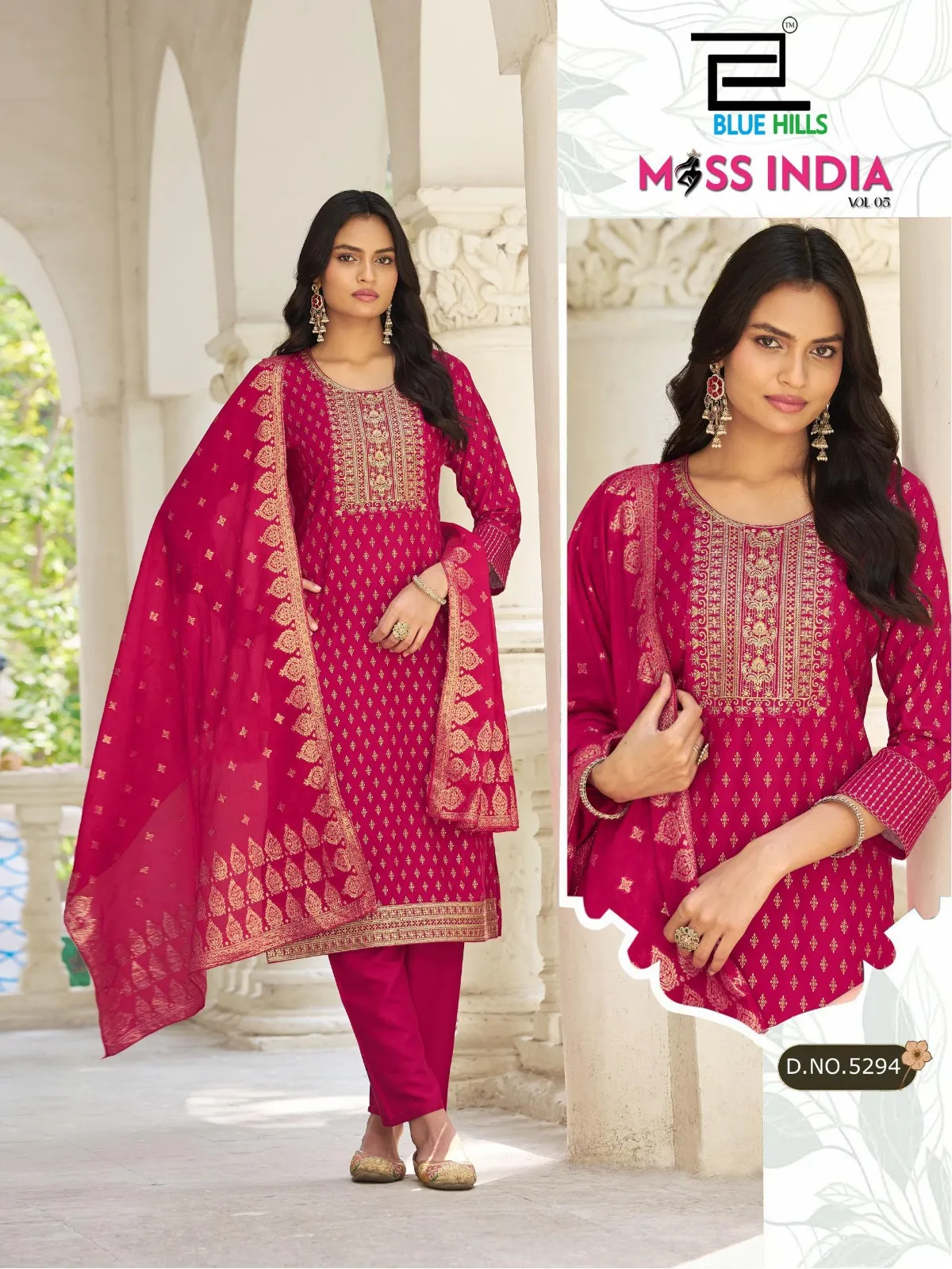 Blue Hills Miss India Vol 5 Rayon Foil Printed Readymade Suit