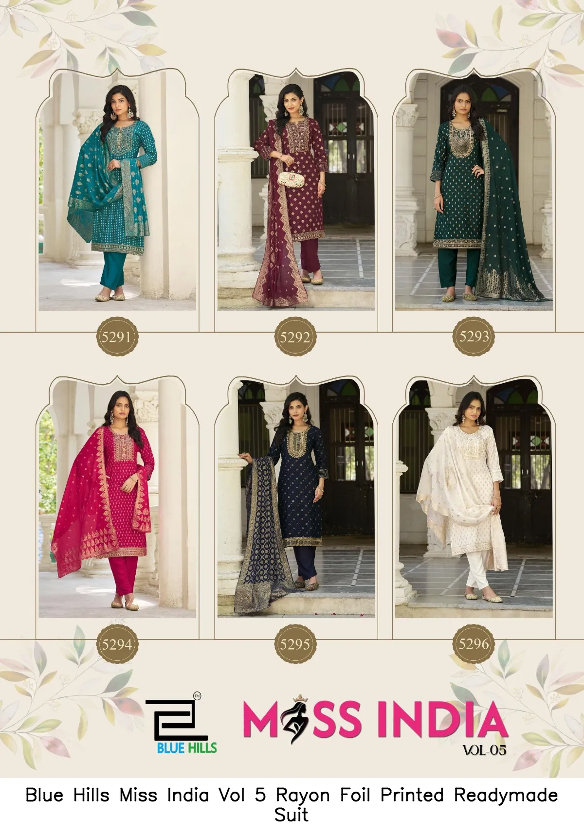 Blue Hills Miss India Vol 5 Rayon Foil Printed Readymade Suit — Wholesale Salwar Suits, Blue Hills wholesale from Surat - Gallery Image 3