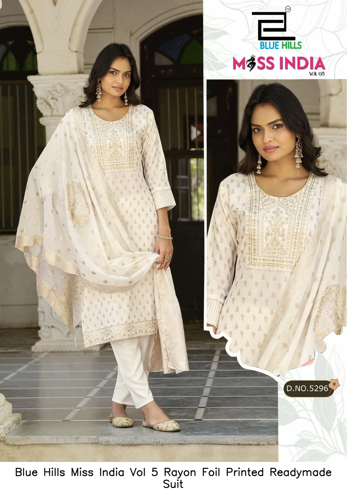 Blue Hills Miss India Vol 5 Rayon Foil Printed Readymade Suit — Wholesale Salwar Suits, Blue Hills wholesale from Surat - Gallery Image 5