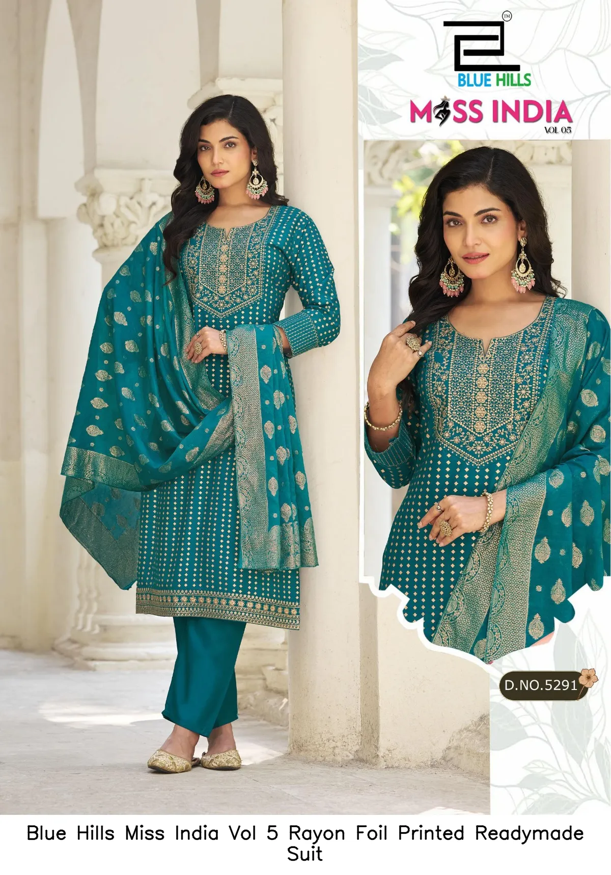 Blue Hills Miss India Vol 5 Rayon Foil Printed Readymade Suit — Wholesale Salwar Suits, Blue Hills wholesale from Surat — view 6