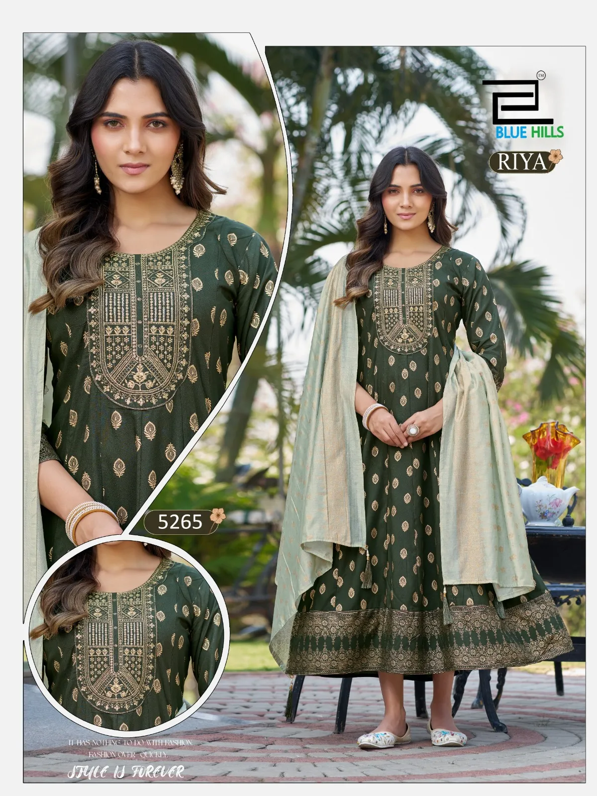 Blue Hills Riya Rayon Foil Printed Anarkali Kurti With Dupatta Set