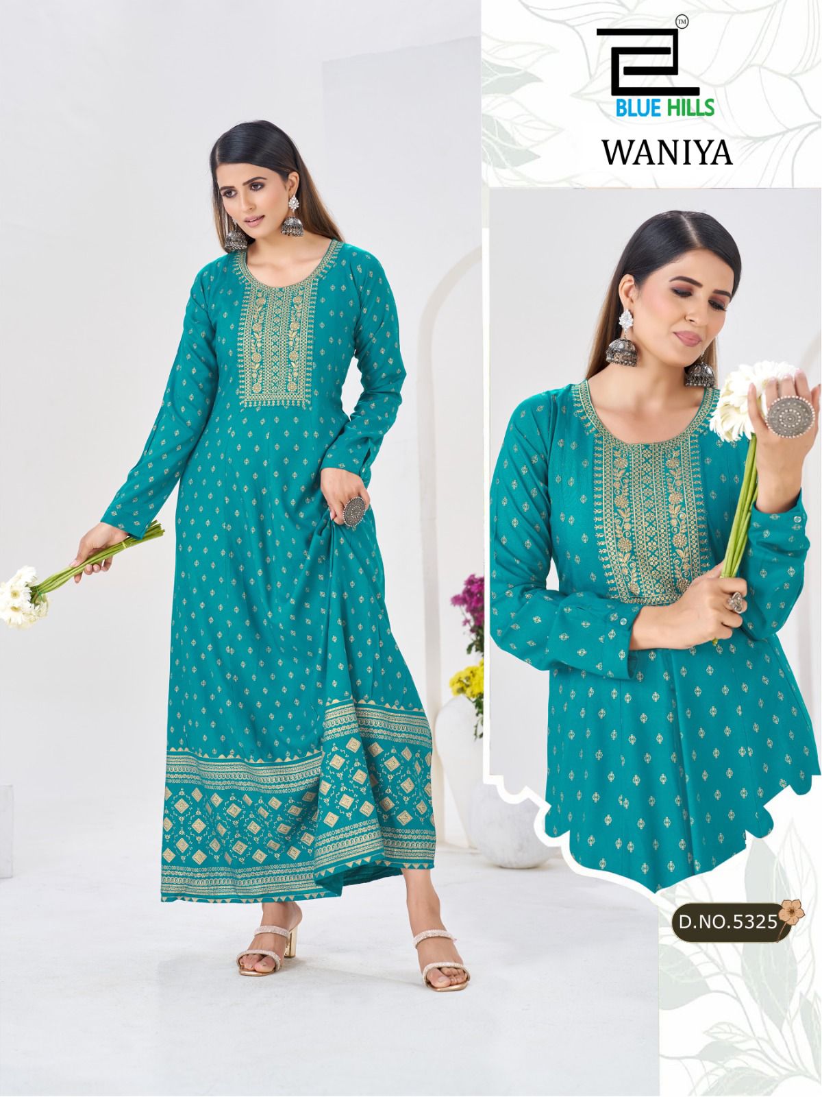 Blue Hills Waniya Rayon Foil Printed Anarkali Kurti Collection