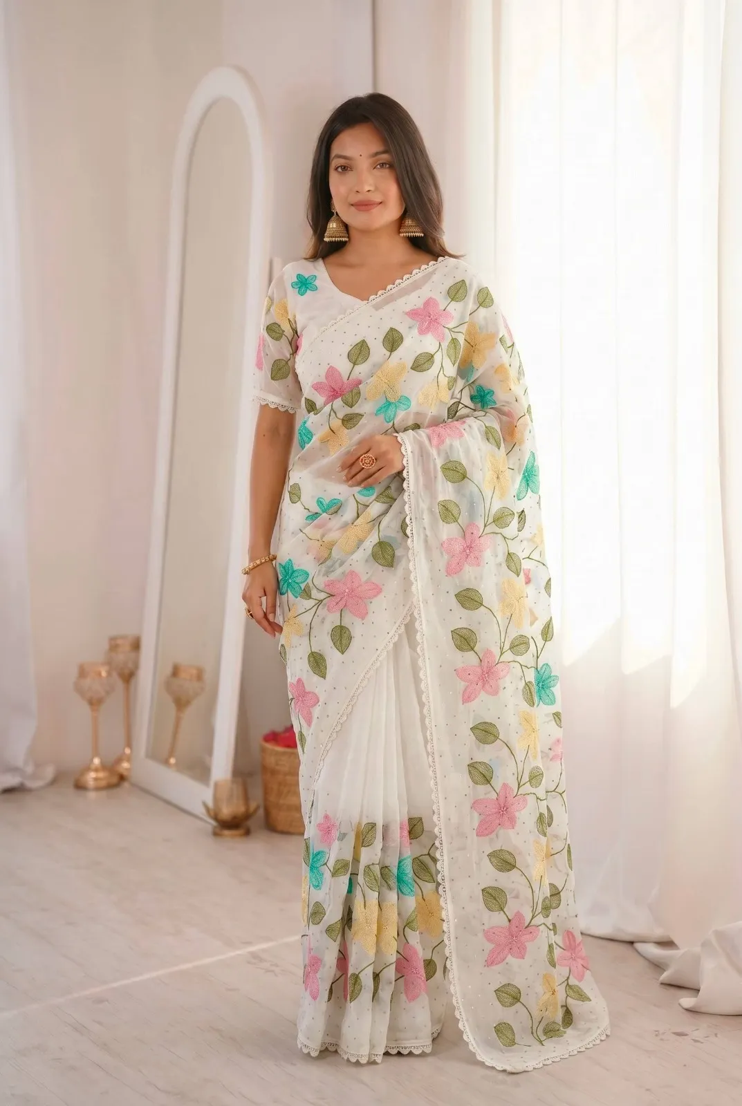 Bt 1311 Viscose Crunchy Silk Floral Embroidery Worked Saree — Wholesale Sarees, BT wholesale from Surat — view 1