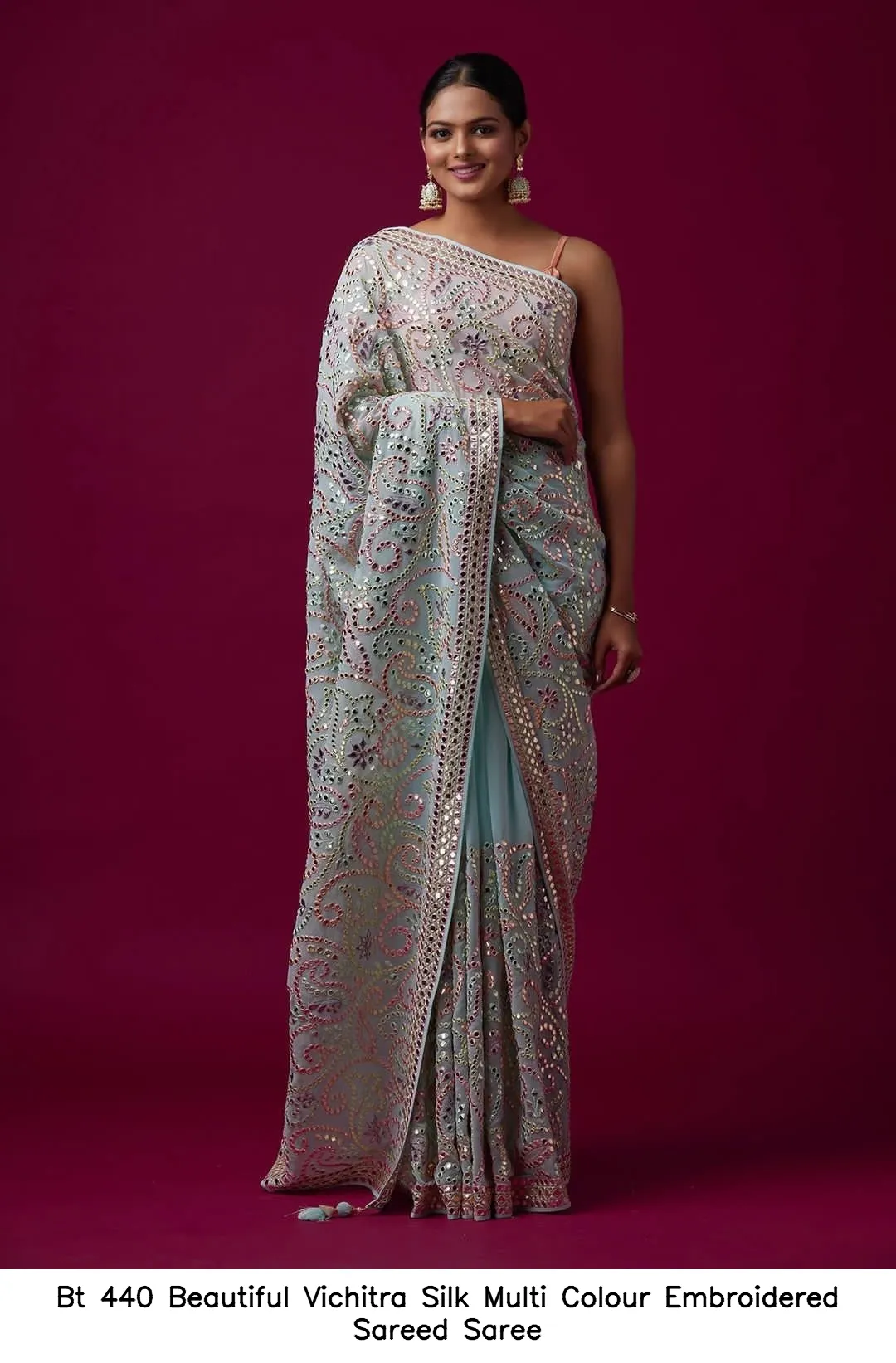 Bt 440 Beautiful Vichitra Silk Multi Colour Embroidered Sareed Saree — Wholesale Sarees, BT wholesale from Surat - Gallery Image 2