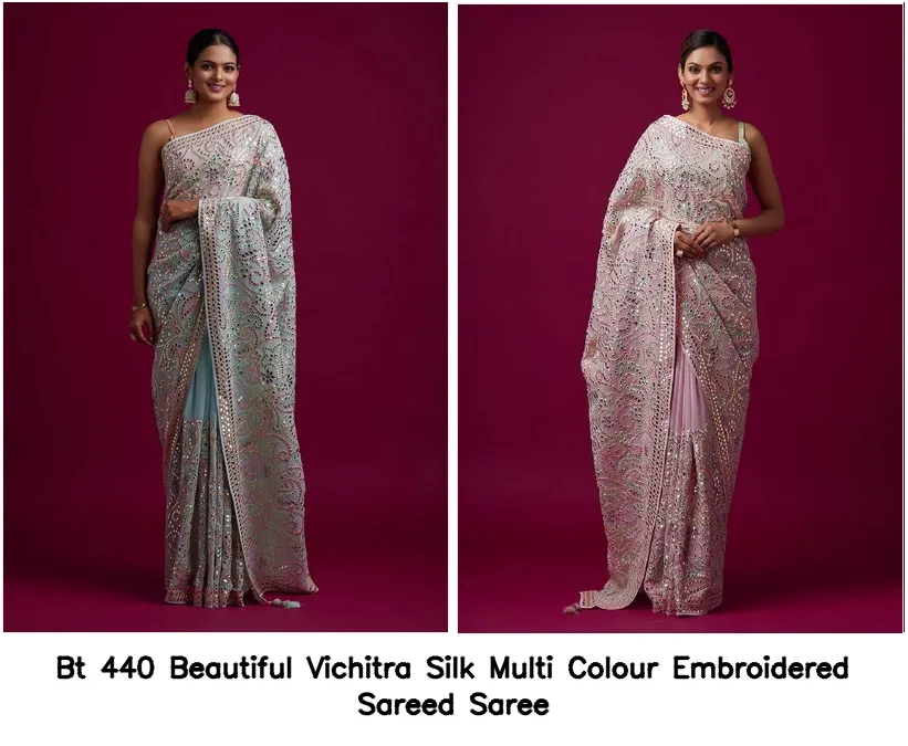 Bt 440 Beautiful Vichitra Silk Multi Colour Embroidered Sareed Saree — Wholesale Sarees, BT wholesale from Surat - Gallery Image 3