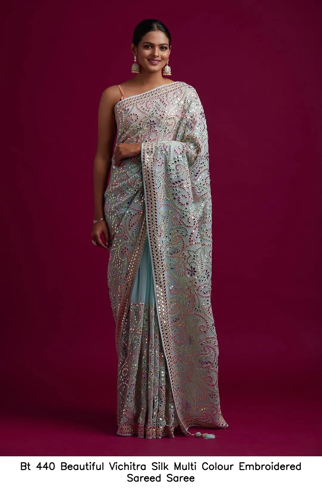 Bt 440 Beautiful Vichitra Silk Multi Colour Embroidered Sareed Saree — Wholesale Sarees, BT wholesale from Surat - Gallery Image 4