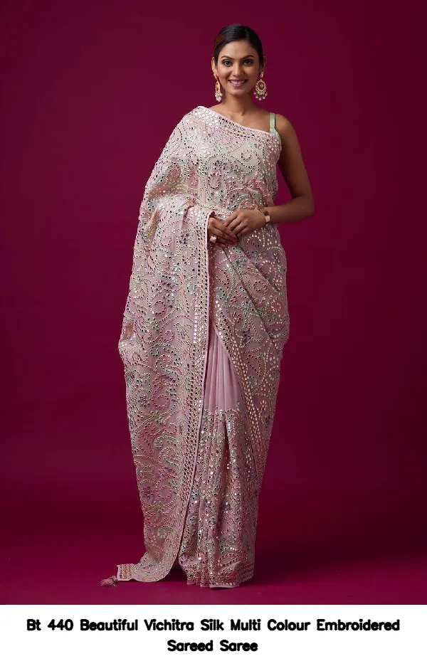 Bt 440 Beautiful Vichitra Silk Multi Colour Embroidered Sareed Saree — Wholesale Sarees, BT wholesale from Surat — view 5