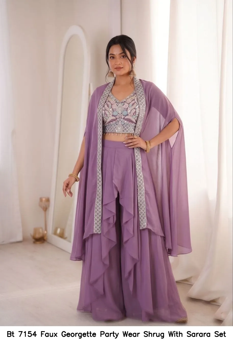 Bt 7154 Faux Georgette Party Wear Shrug With Sarara Set — Wholesale Sharara Suits, BT wholesale from Surat - Gallery Image 3
