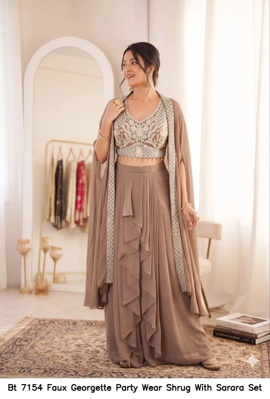 Bt 7154 Faux Georgette Party Wear Shrug With Sarara  Set — Wholesale Sharara Suits, BT wholesale from Surat — view 4