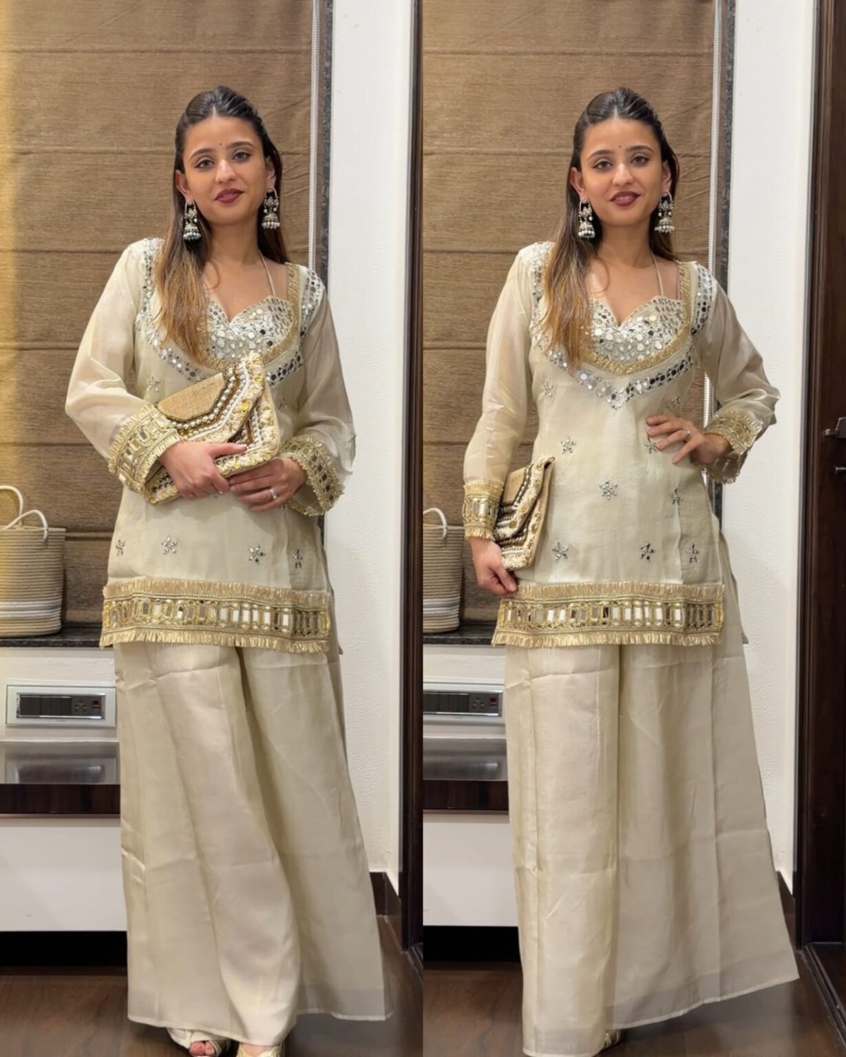 Butterfly 001 Chinon Silk Mirror Work Kurti Palazzo Dupatta Set — Wholesale Readymade Suit, Vardan Ethnic wholesale from Surat — view 5