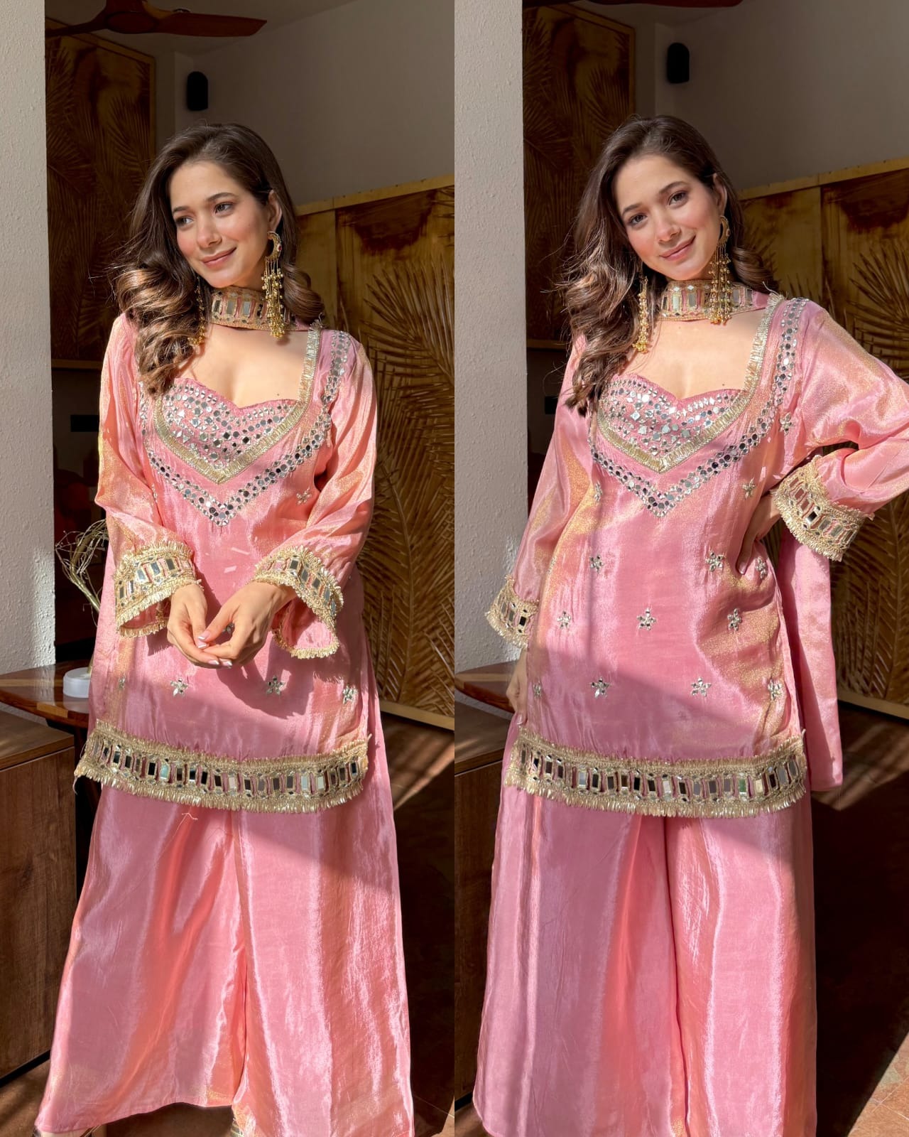Butterfly 001 Chinon Silk Mirror Work Kurti Palazzo Dupatta Set — Wholesale Readymade Suit, Vardan Ethnic wholesale from Surat — view 2