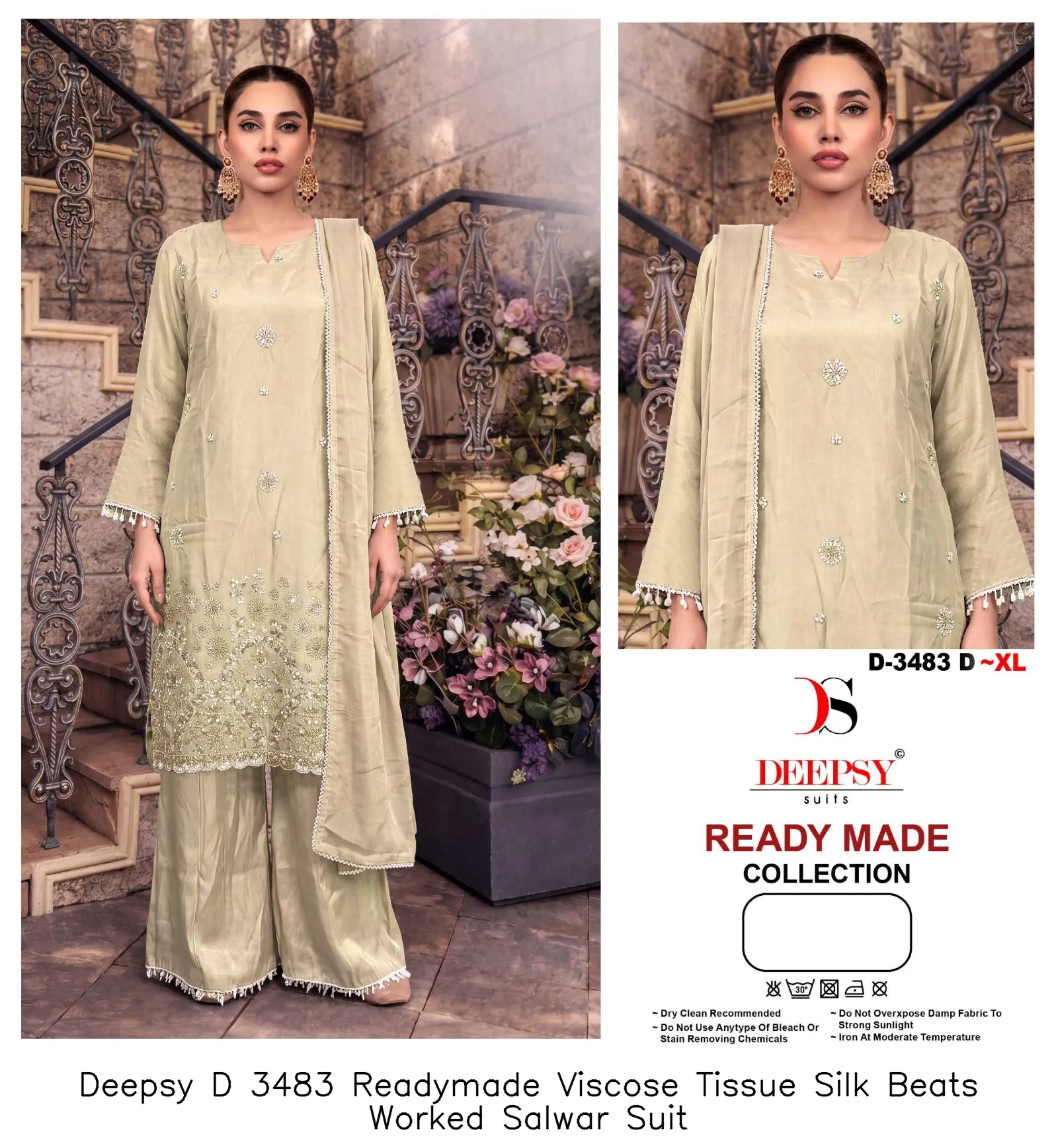 Deepsy D 3483 Readymade Viscose Tissue Silk Beats Worked Salwar Suit — Wholesale Readymade Pakistani Suits, Deepsy wholesale from Surat - Gallery Image 2