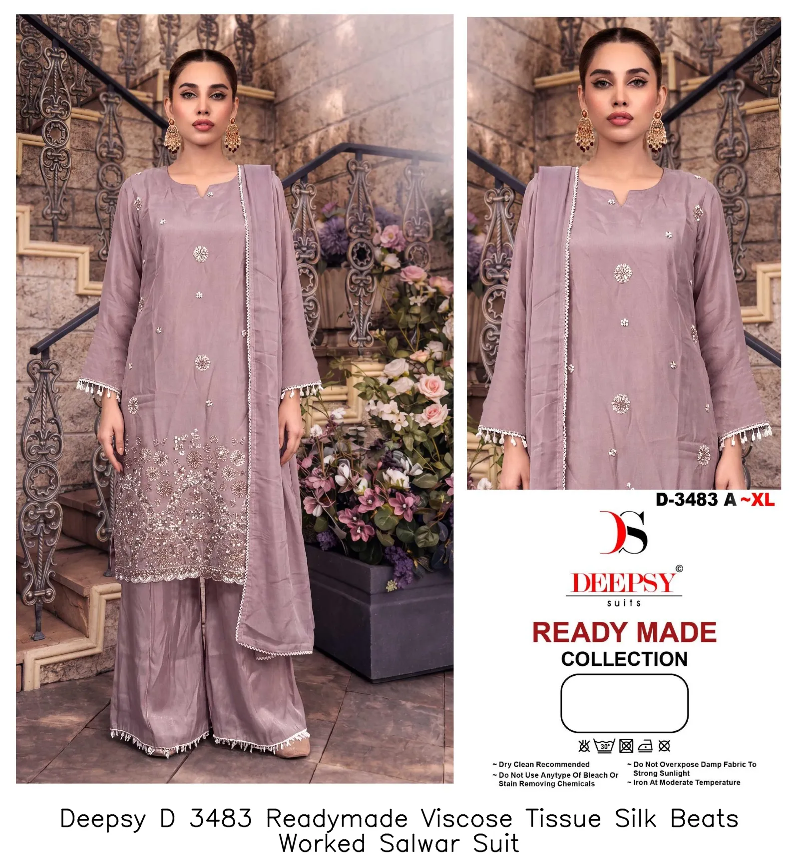 Deepsy D 3483 Readymade Viscose Tissue Silk Beats Worked Salwar Suit — Wholesale Readymade Pakistani Suits, Deepsy wholesale from Surat - Gallery Image 3